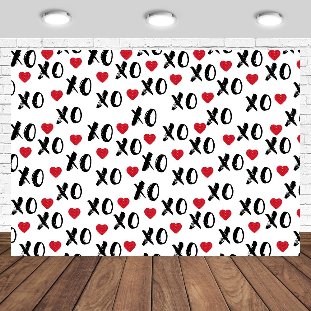 Tcoyodw XOXO Valentines Day Party Backdrop 7x5ft Kisses Hugs XOXO Photography Background Red Heart Love Pattern Decorations Ban