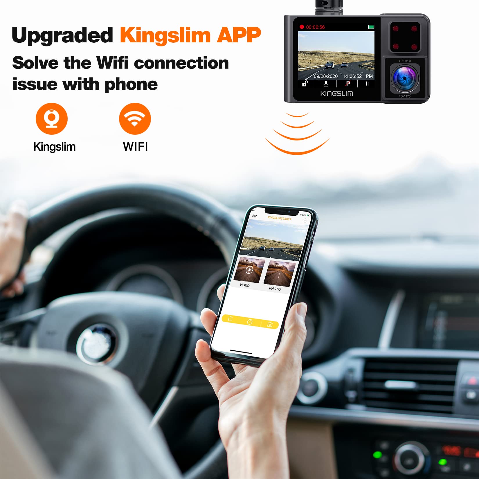 Kingslim D1 Pro 2K Dash Cam Front And Inside With Wi Fi Gps   2K/1080P Dual Car Camera Driving Recorder, Super Night Vision With
