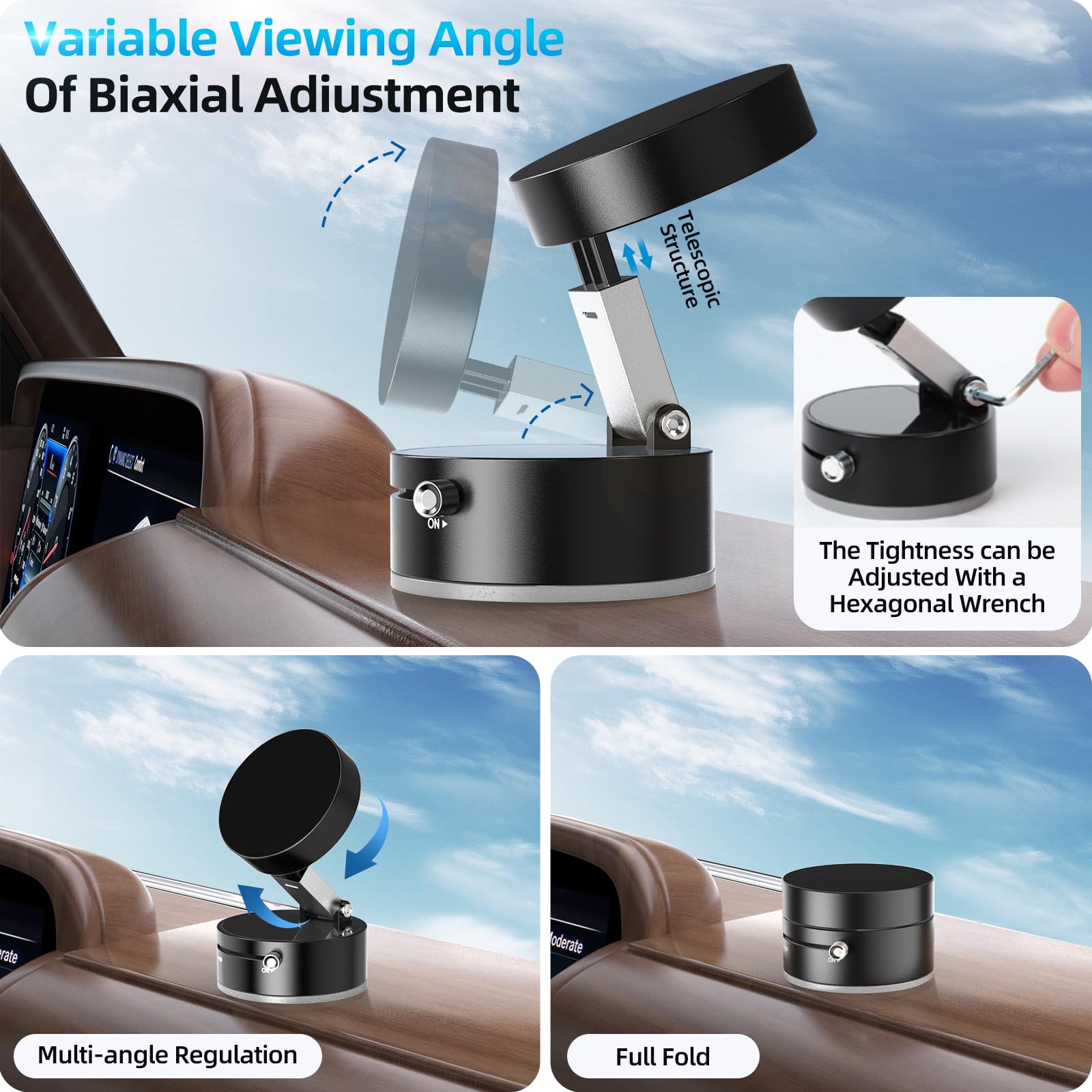 Vacuum Suction Magnetic Phone Holder, Adjustable Vacuum Magnetic Car Phone Holder Foldable Vacuum Magnetic Cell Phone Holder Sta