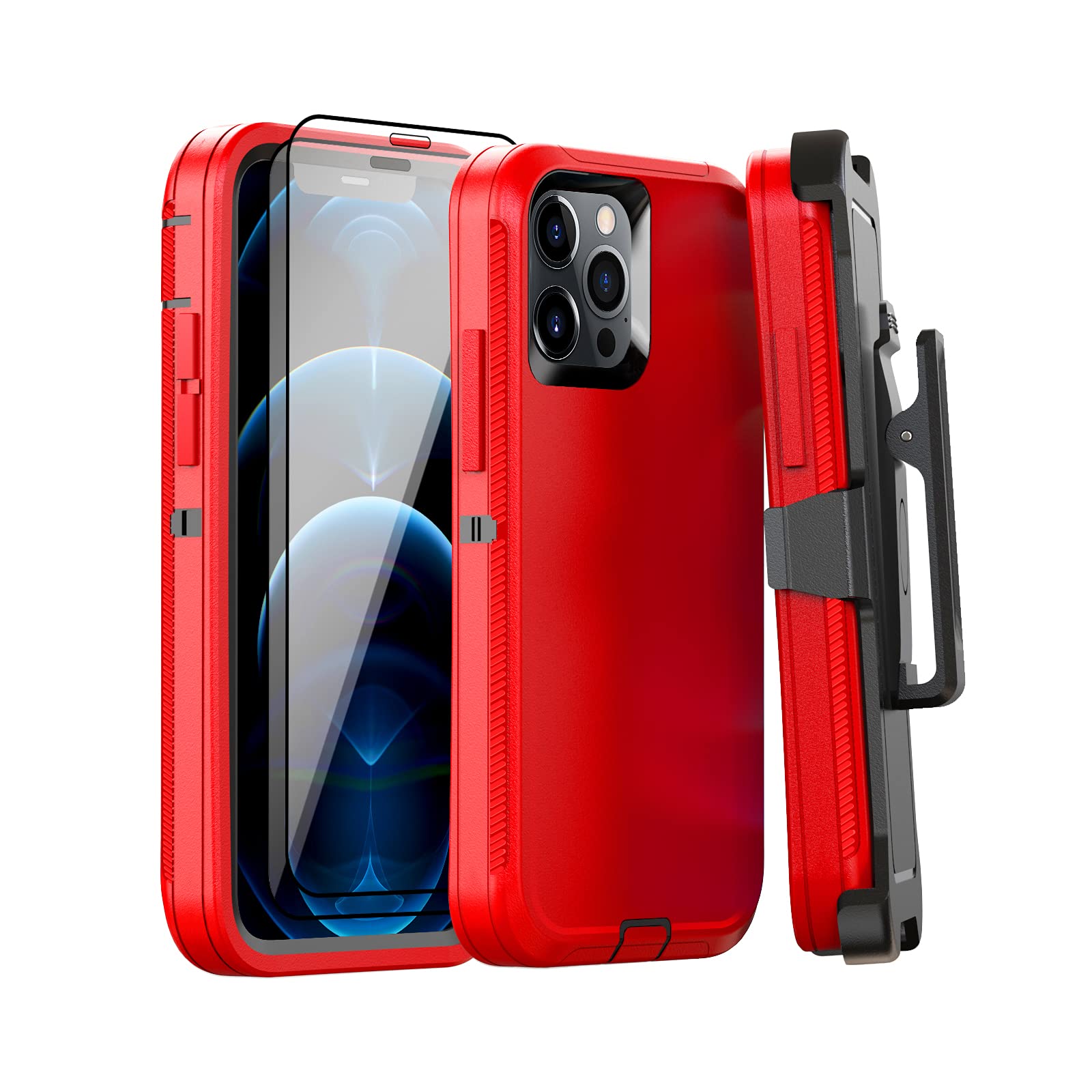 Case For Iphone 12 Pro Max Case 6.7'' Belt Clip Kickstand Holster With 2 Screen Protector,Full Body Rugged Heavy Duty Military G