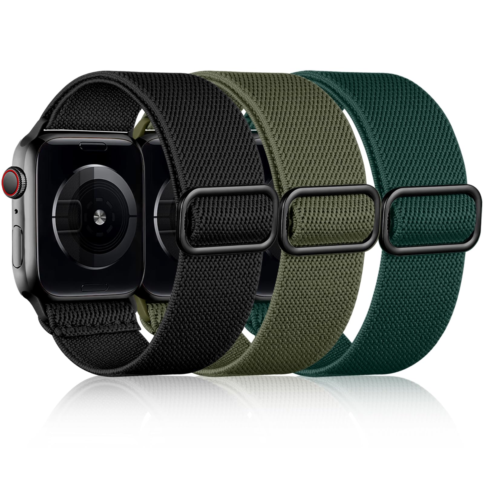 Daqin 3 Pack Stretchy Nylon Solo Loops Compatible With Apple Watch Band 49Mm 45Mm 44Mm 42Mm Men, Adjustable Braided Sport Elasti