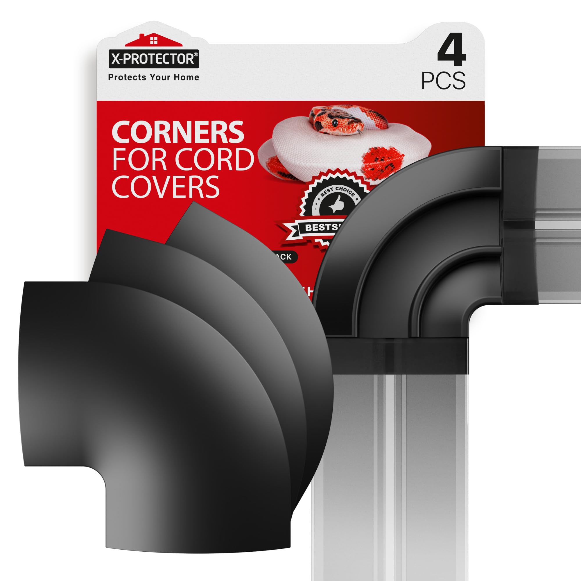 Corners For Floor Cord Covers By X Protector   4 Pcs   Silicone Material   Black Color   Self Adhesive   Compatible Only With Re