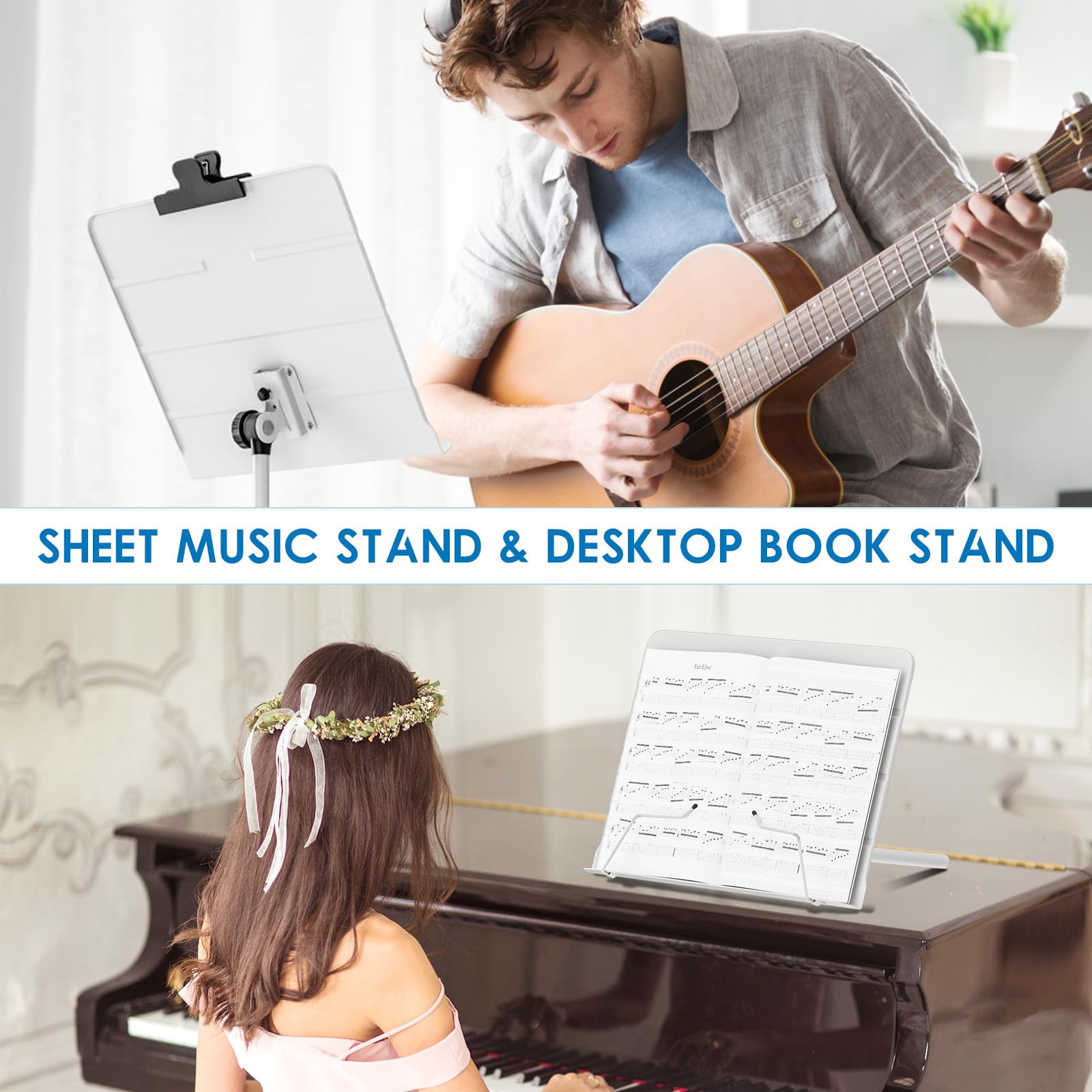 K Kasonic   Dual Use Folding Sheet Music Stand & Desktop Book Stand With Portable Carrying Bag, Sheet Music Folder & Clip Holder
