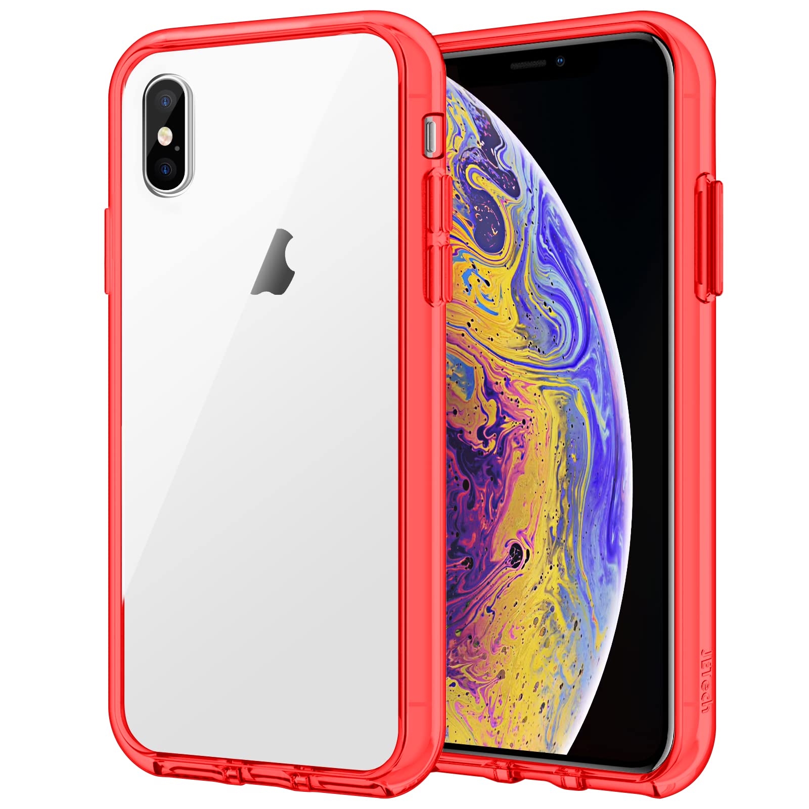 JETech Case for iPhone Xs and iPhone X 5.8-Inch, Shockproof Phone Bumper Cover, Anti-Scratch Clear Back (Red)