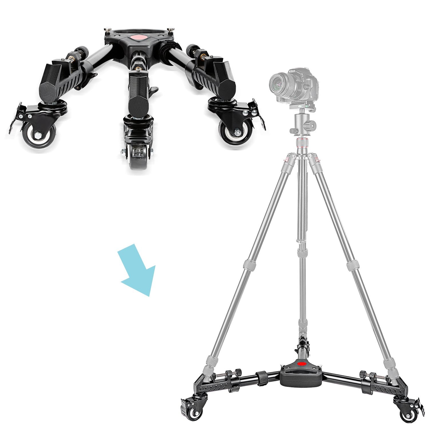 Neewer Photography Tripod Dolly, Heavy Duty 33Lbs Capacity Tripod Wheels With 2 Inch Rubber Wheels, Adjustable Leg Mount And Car