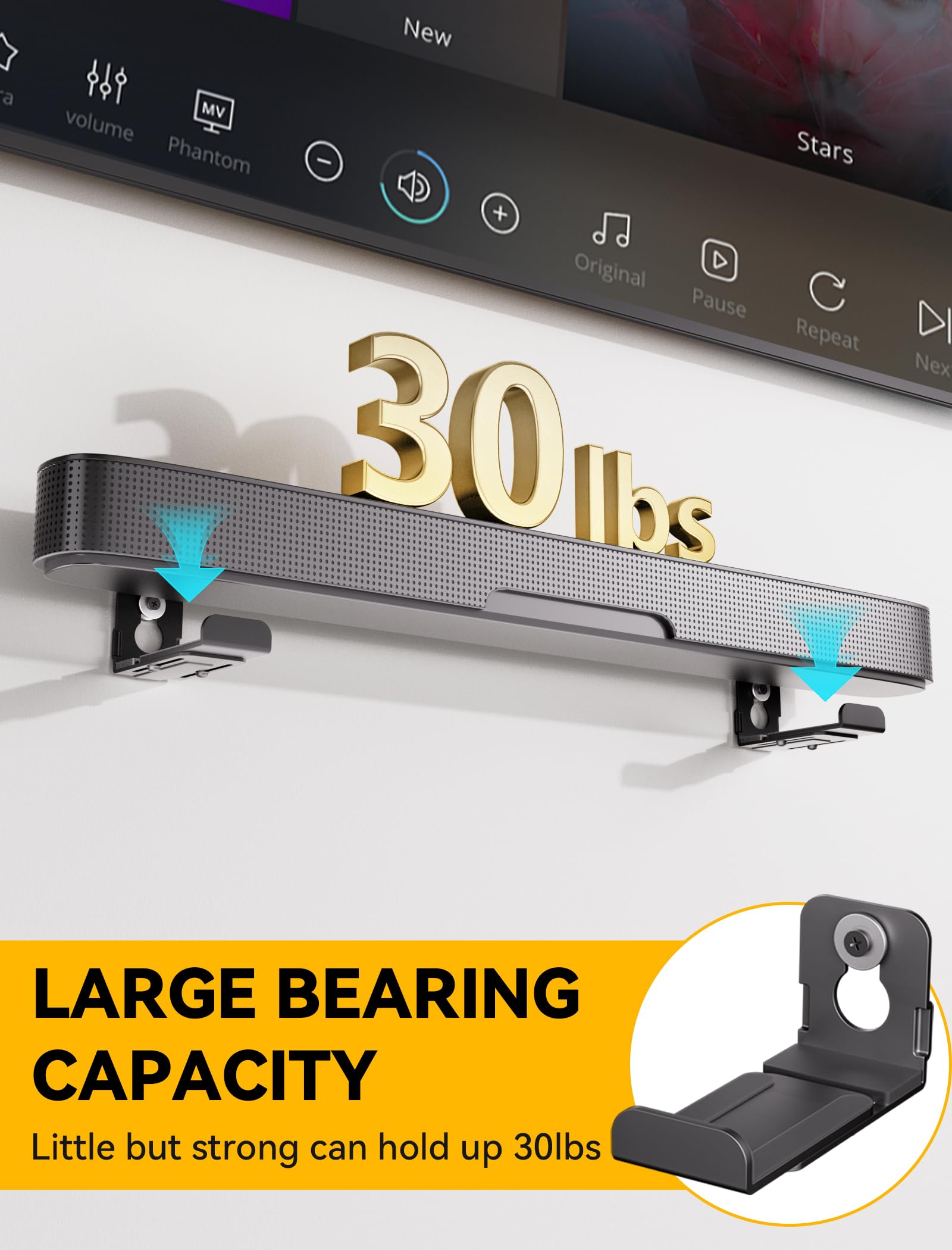 Muakioy Sound Bar Mounts Under Tv, Soundbar Bracket Universal Speaker Wall Mount Shelf Adjust 3.4'' To 5.8'' For Samsung, Vizio,