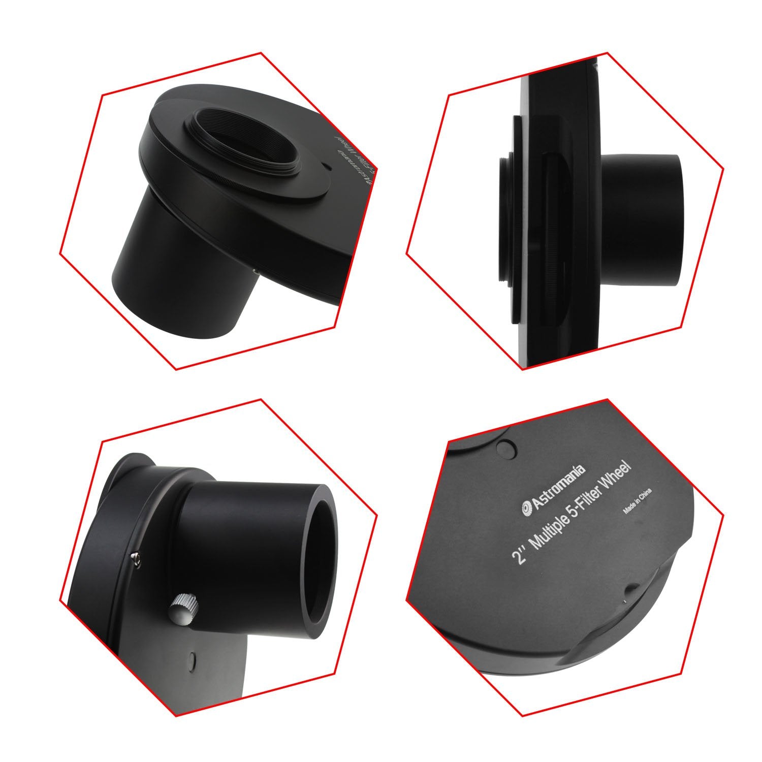 Astromania 2'' Aluminum 5 Position Filter Wheel For Telescope   Light Tight, Allows Rapid Filter Changes, Sturdy