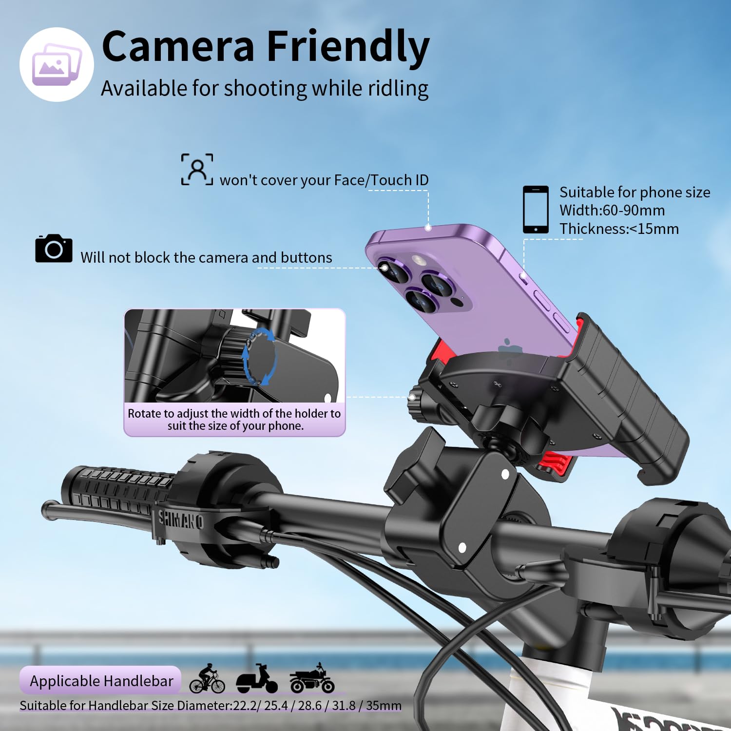 Bike Phone Mount Holder, [Camera Friendly] Motorcycle Phone Mount For Electric Scooter, Mountain, Dirt Bike And Motorcycle   360