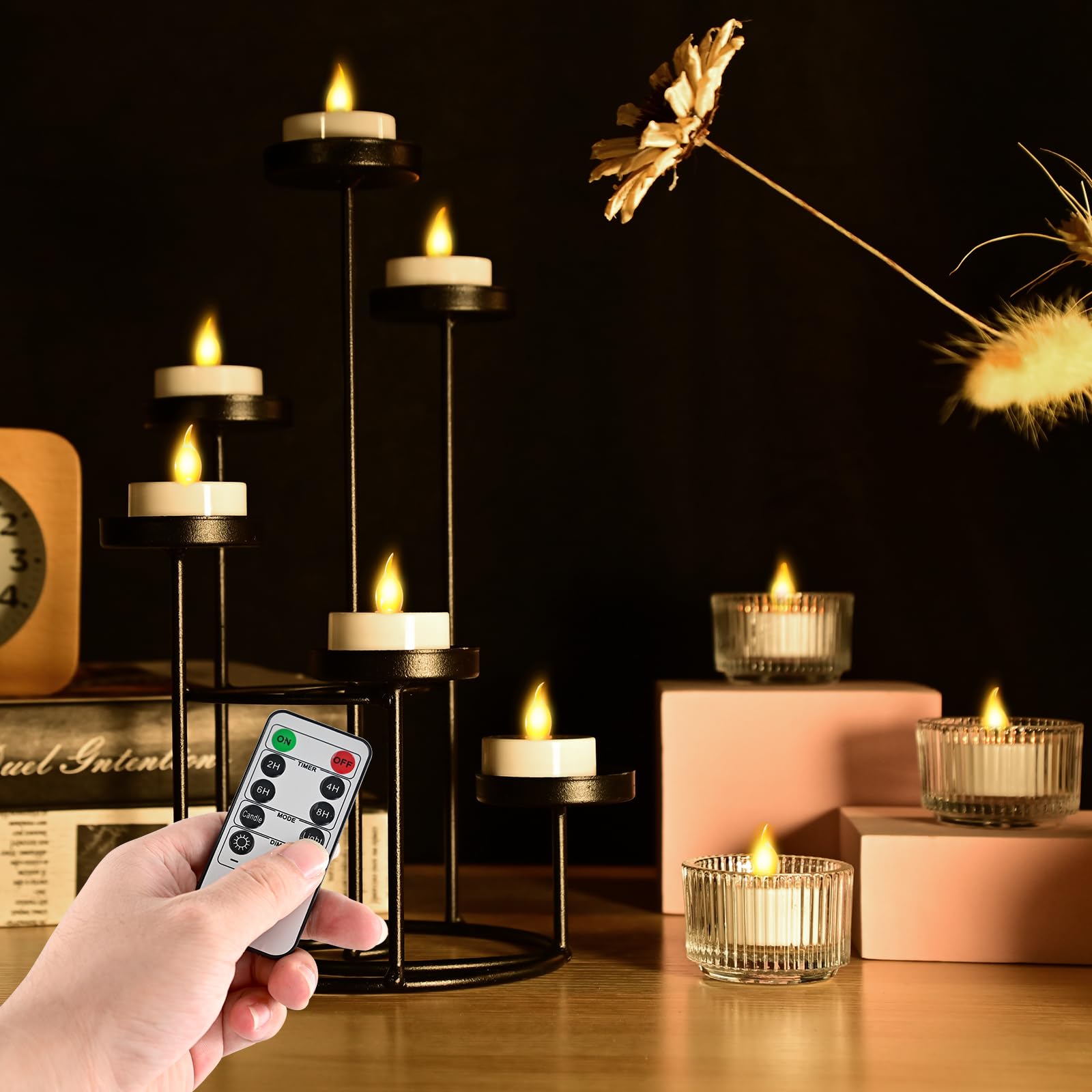 Josu 24Pcs Led Votive Tealight With 2/4/6/8 H Timer And Remote, Mini Battery Operated Candles For Wedding Anniversary Tea Theme