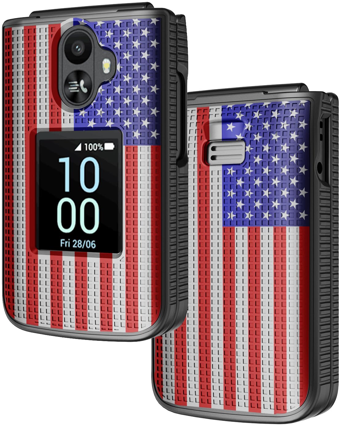 Nakedcellphone Case for TCL Flip 3 Phone, Slim Hard Shell Cover [Anti-Fingerprint, Grid Texture] for T435 (2024) - USA American 