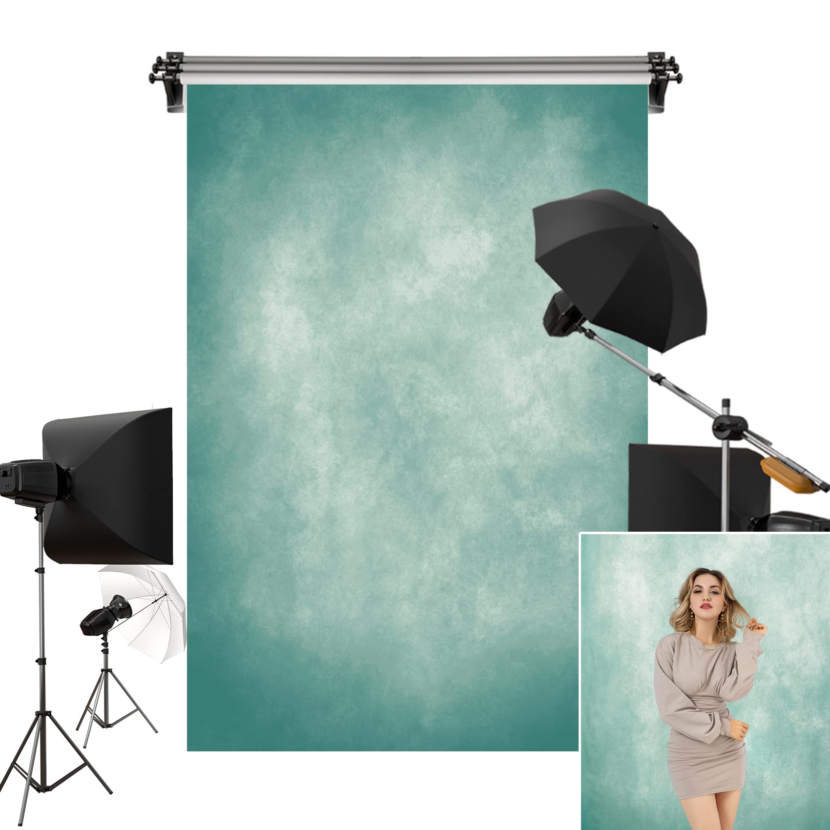 Kate Cyan Photography Backdrop Blue Green Abstract Portrait Headshot Background Photo Video Studio Props 5X7Ft