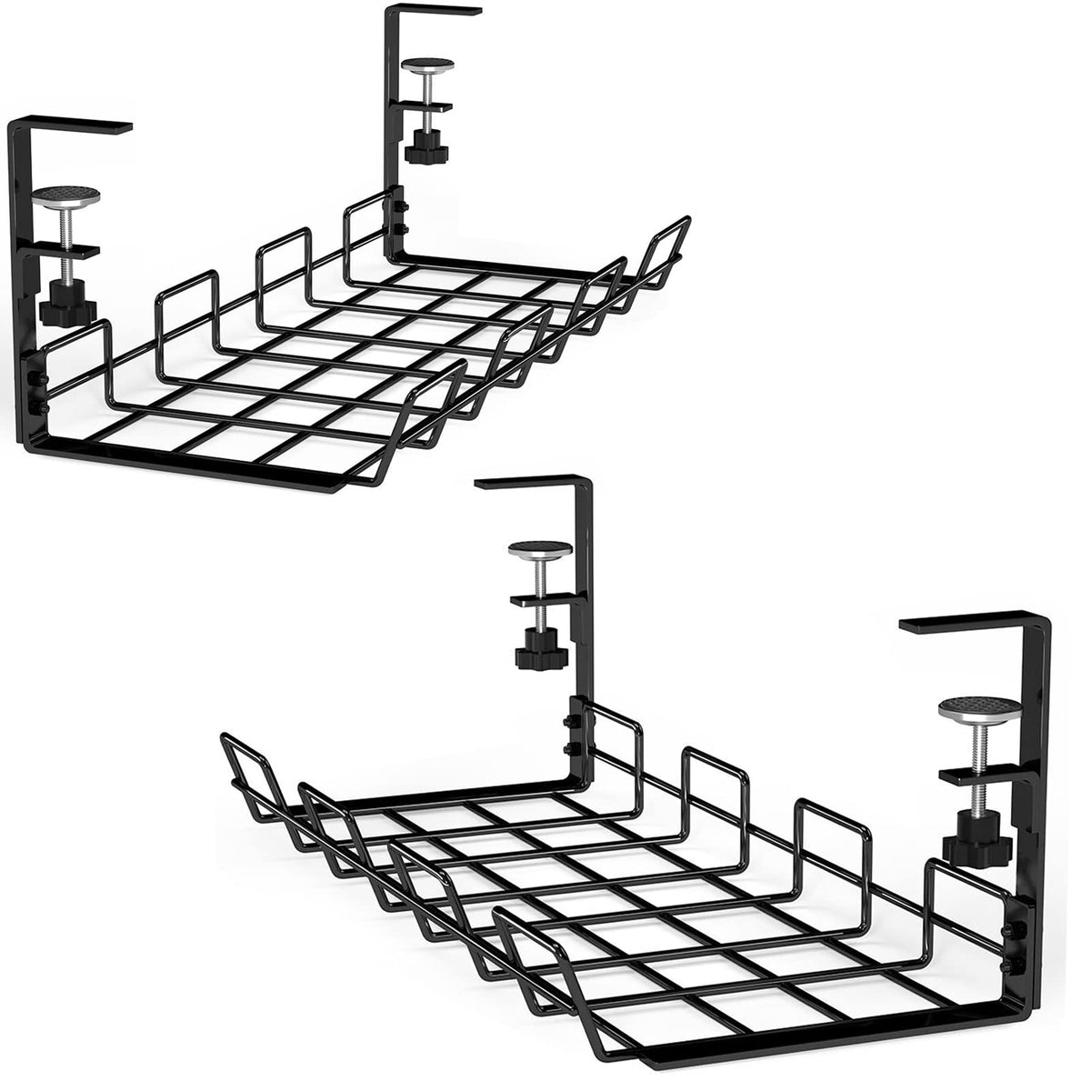 No Drill Under Desk Cable Management Tray, 2 Pack 15.7'' Cable Management Clamp To Desk Cable Rack Under Desk Cord Organizer, St