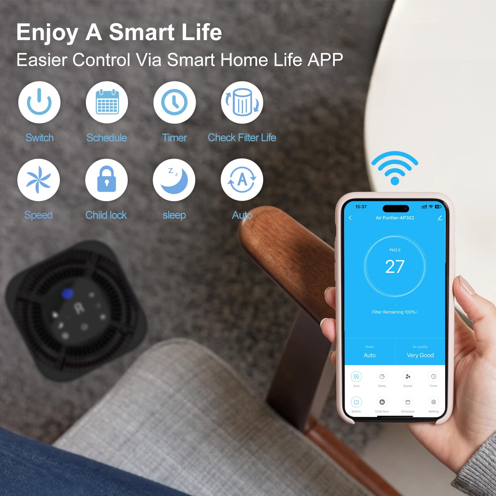 Dayette Air Purifiers For Home Bedroom Up To 2200 Sq Ft,Smart Wifi Air Purifiers For Large Room,App & Alexa Control Air Cleaner