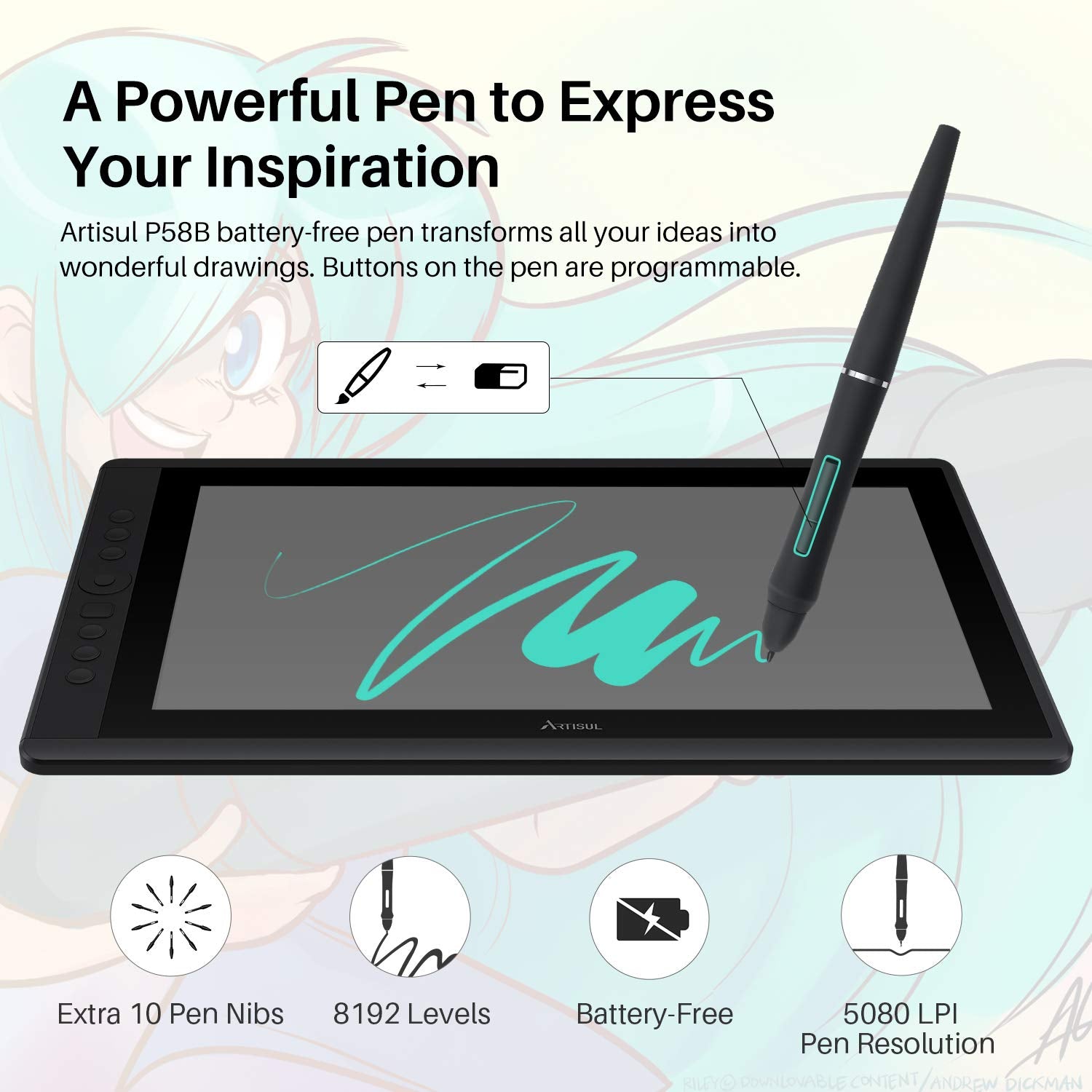 Artisul D16 15.6 Inch Drawing Tablet With Screen Ips Graphics Drawing Monitor Full Laminated Pen Display Battery Free Stylus 819