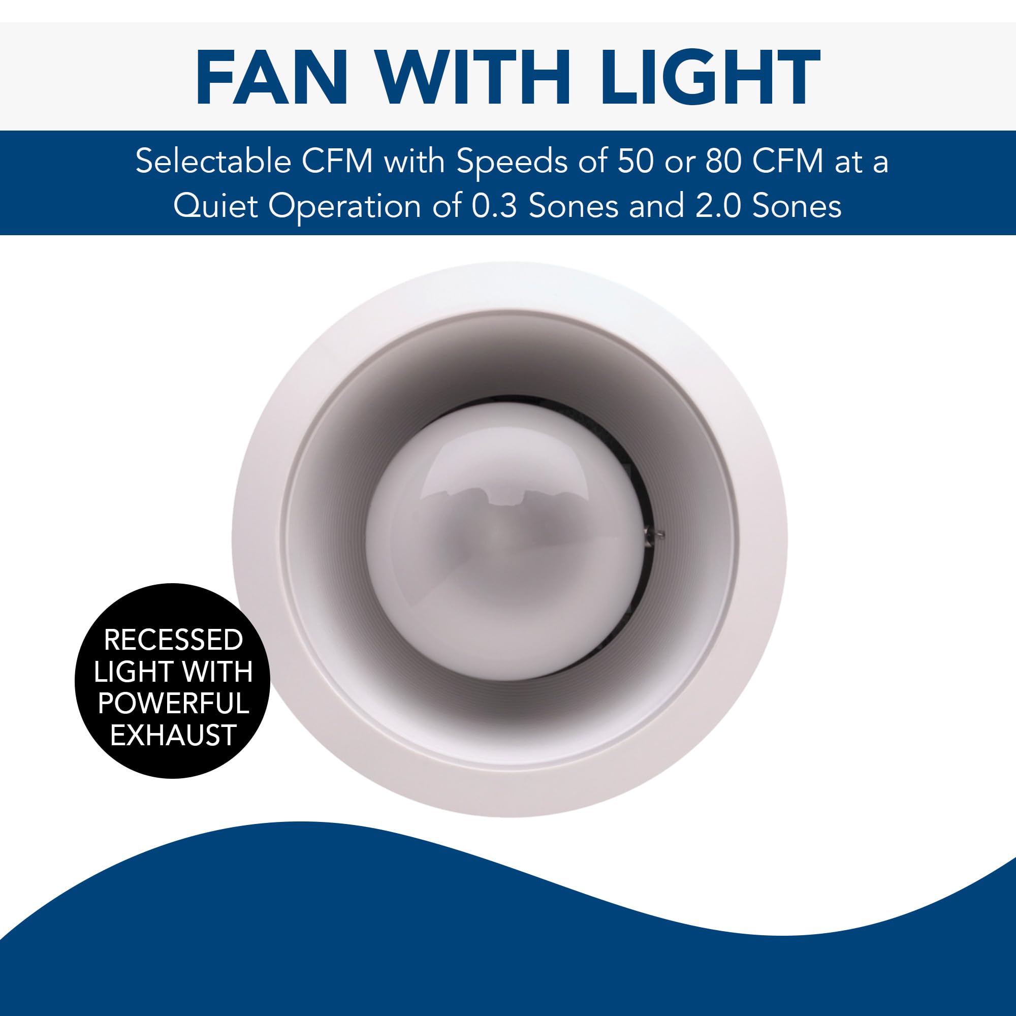 Broan Nutone 744L Recessed Light Ventilation Fan, Selectable Speed 50 80 Cfm, 0.3 2 Sones, White