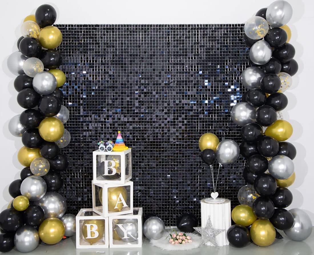 Kate Square Black Sequin Backdrop Panels For Party Decoration Glitter Sequin Panel (Pack Of 12)