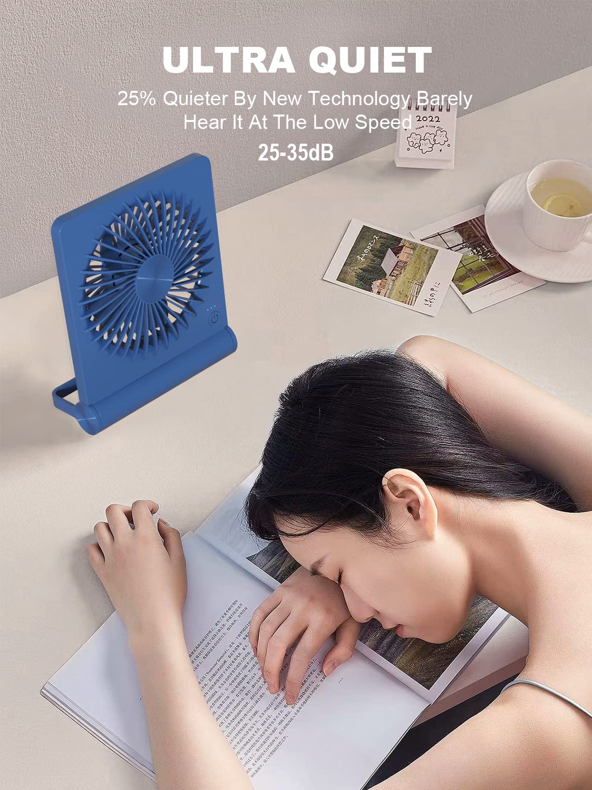 Tevelecin Small Desk Fan, 2000Mah Rechargeable Usb Fan Battery Operated,Ultra Quiet, Strong Wind, 3 Speeds Travel Fan