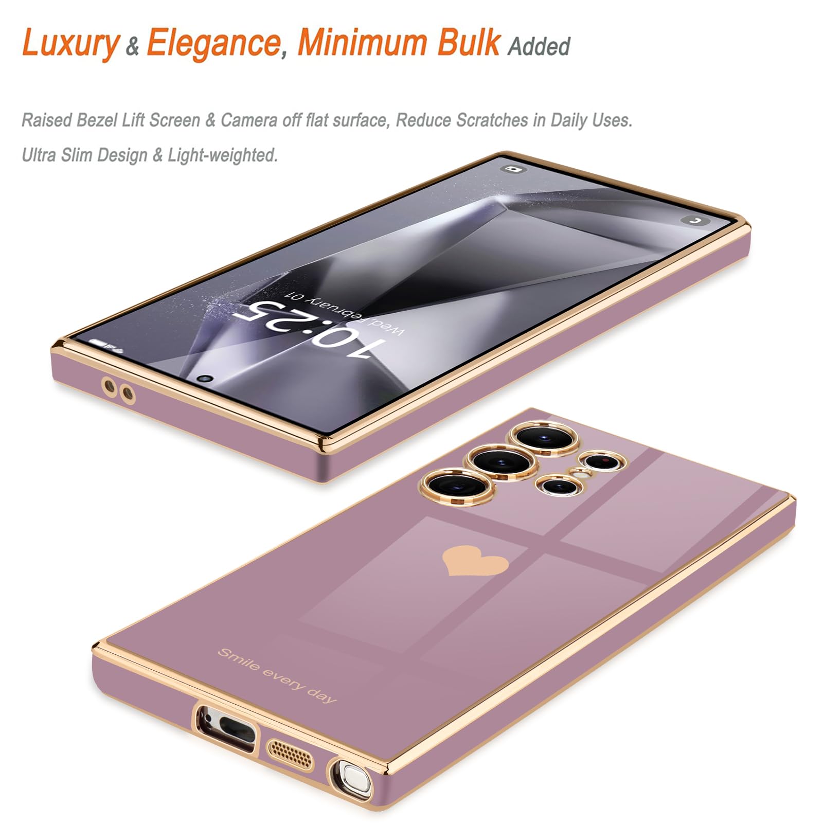Teageo For Samsung Galaxy S24 Ultra 5G Case For Women Girl Cute Love Heart Luxury Soft Back Cover Raised Full Camera Protection
