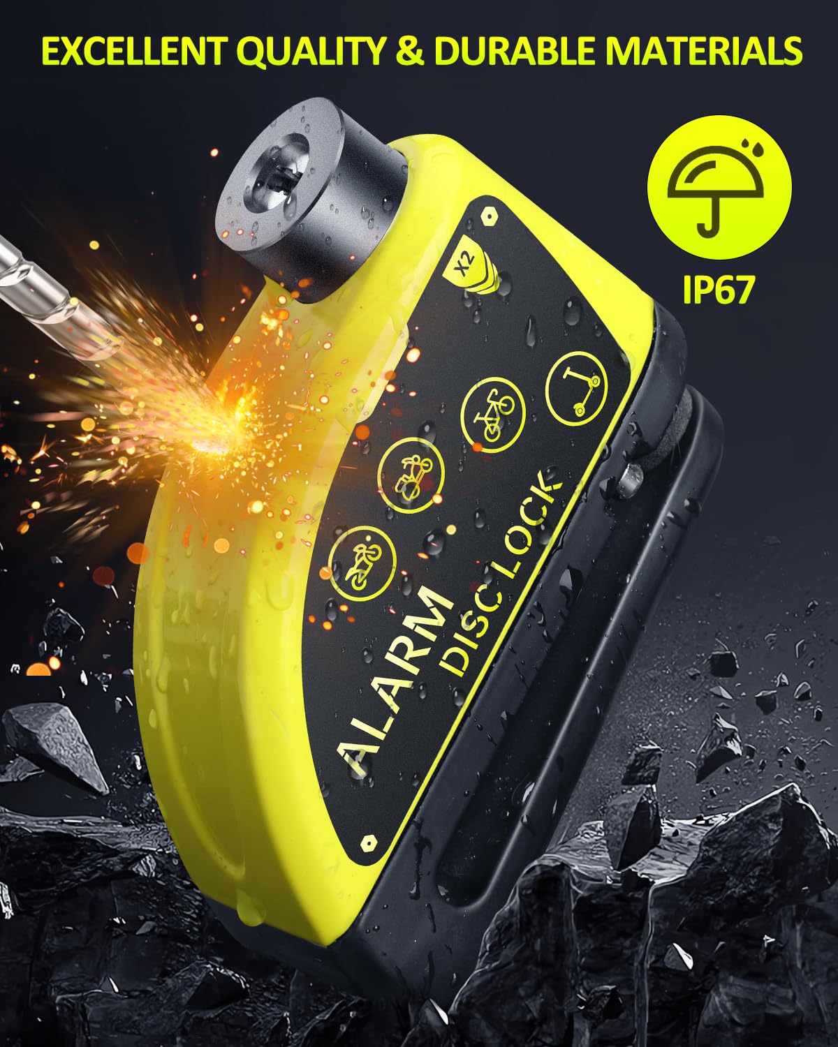 Onvian Rechargeable Motorcycle Lock With 6Ft Steel Wire Anti Theft Cable, For 7Mm Pin Ebike Electric Scooter Motorcycle Helmet W