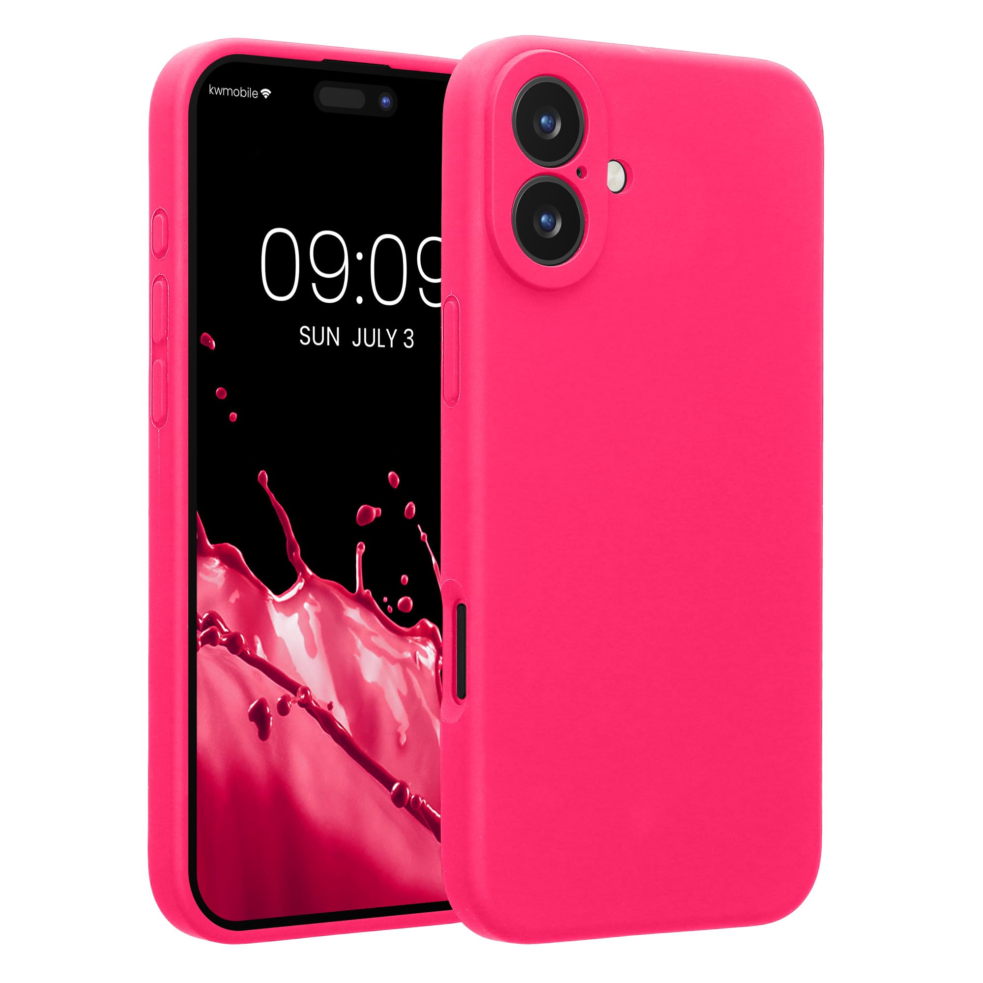 kwmobile Case Compatible with Apple iPhone 16 Plus Case - Slim TPU Silicone Phone Cover - Soft Touch Finish - Neon Pink
