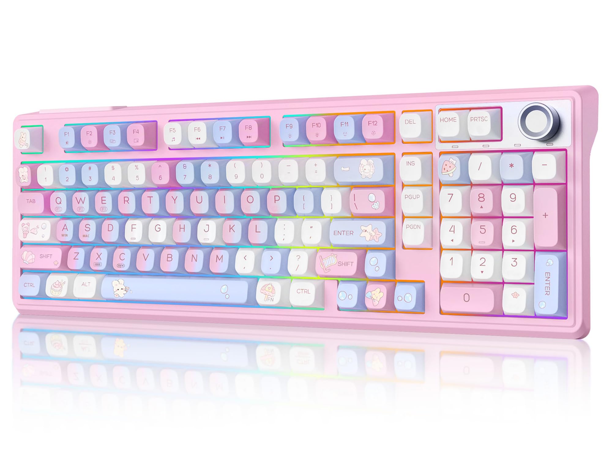 F98 Wireless Mechanical Keyboard, Creamy Keyboard with Number Pad, Pink