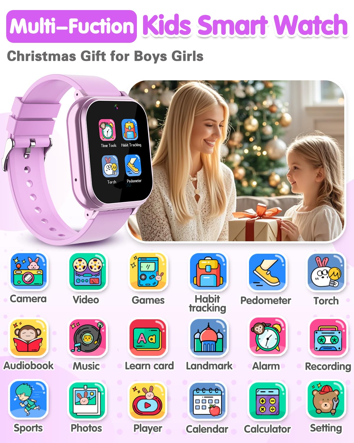 Kids Smart Watch Girls Gifts Age 3-12, Waterproof Watch For Kids With 32 Games, Dual Camera, Touch Screen, Alarm Clock, Music Pl