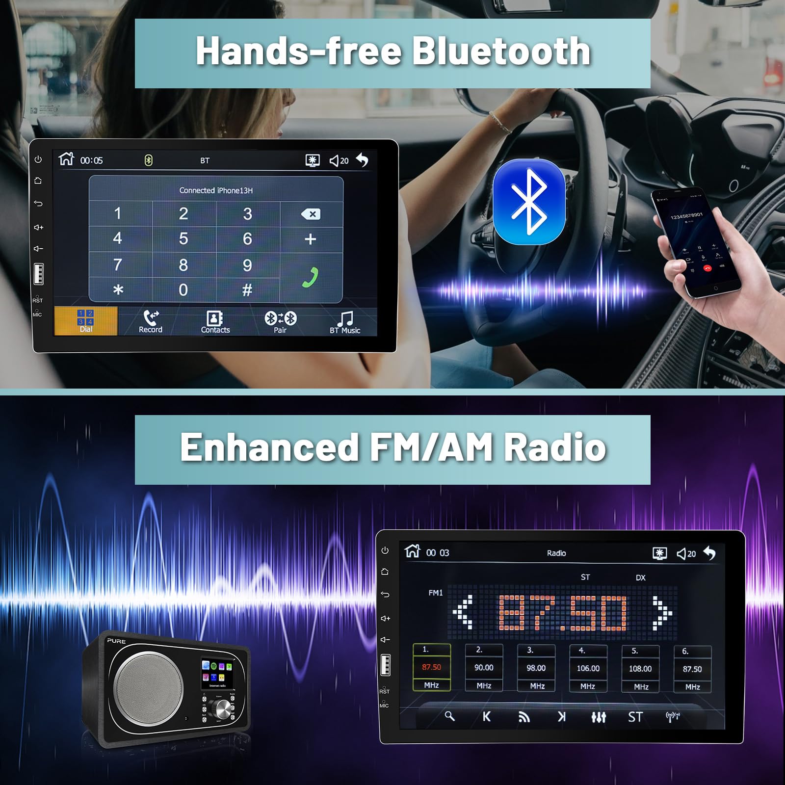 Inefala Single Din Car Stereo Radio Compatible With Carplay And Android Auto, 9 Inch Hd Bluetooth Touchscreen With Voice Control