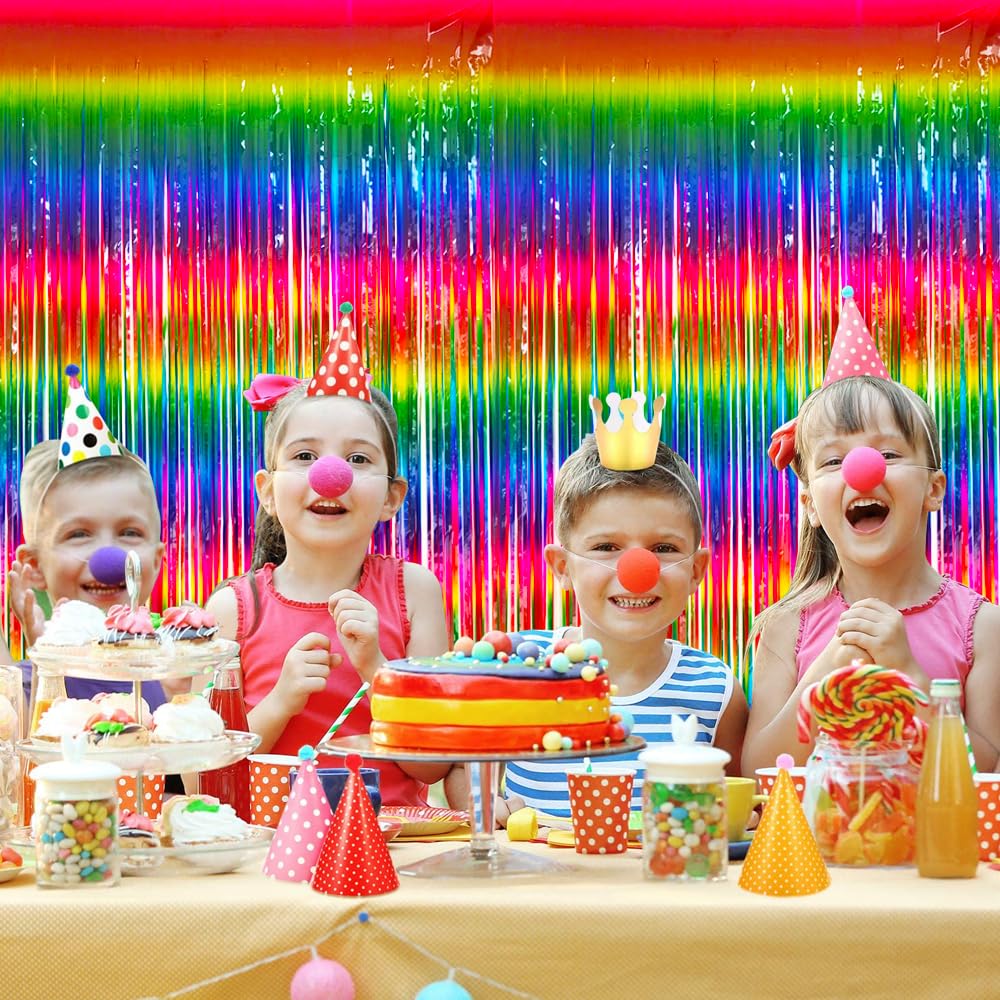 Beishida 4 Pack Rainbow Foil Fringe Curtain Steamers Party Backdrop   Tinsel Metallic Curtains Photo Backdrop For Door Birthday