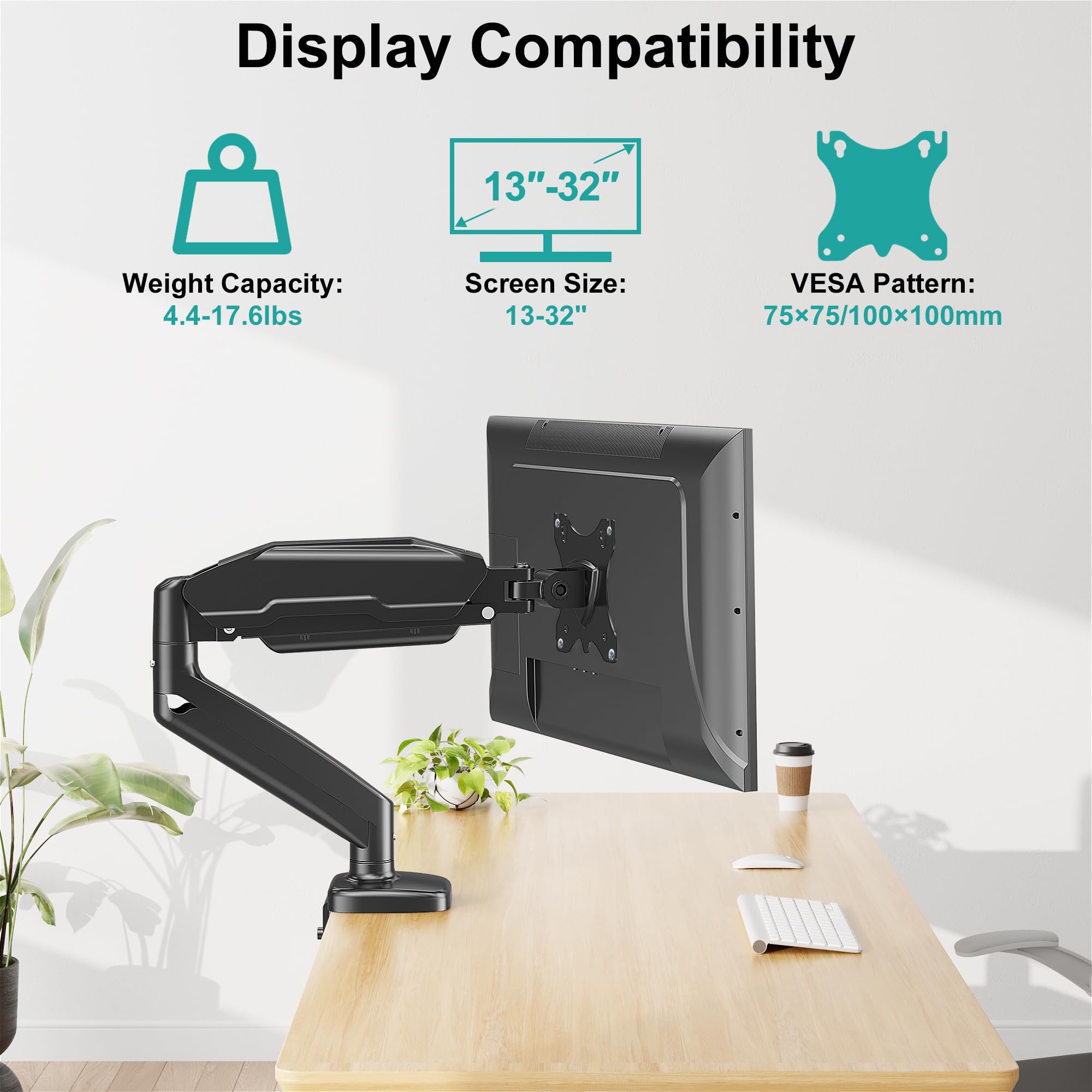 Mount Pro Single Monitor Desk Mount   Articulating Gas Spring Arm, Removable Vesa Stand With Clamp And Grommet Base Fits 13 To 3