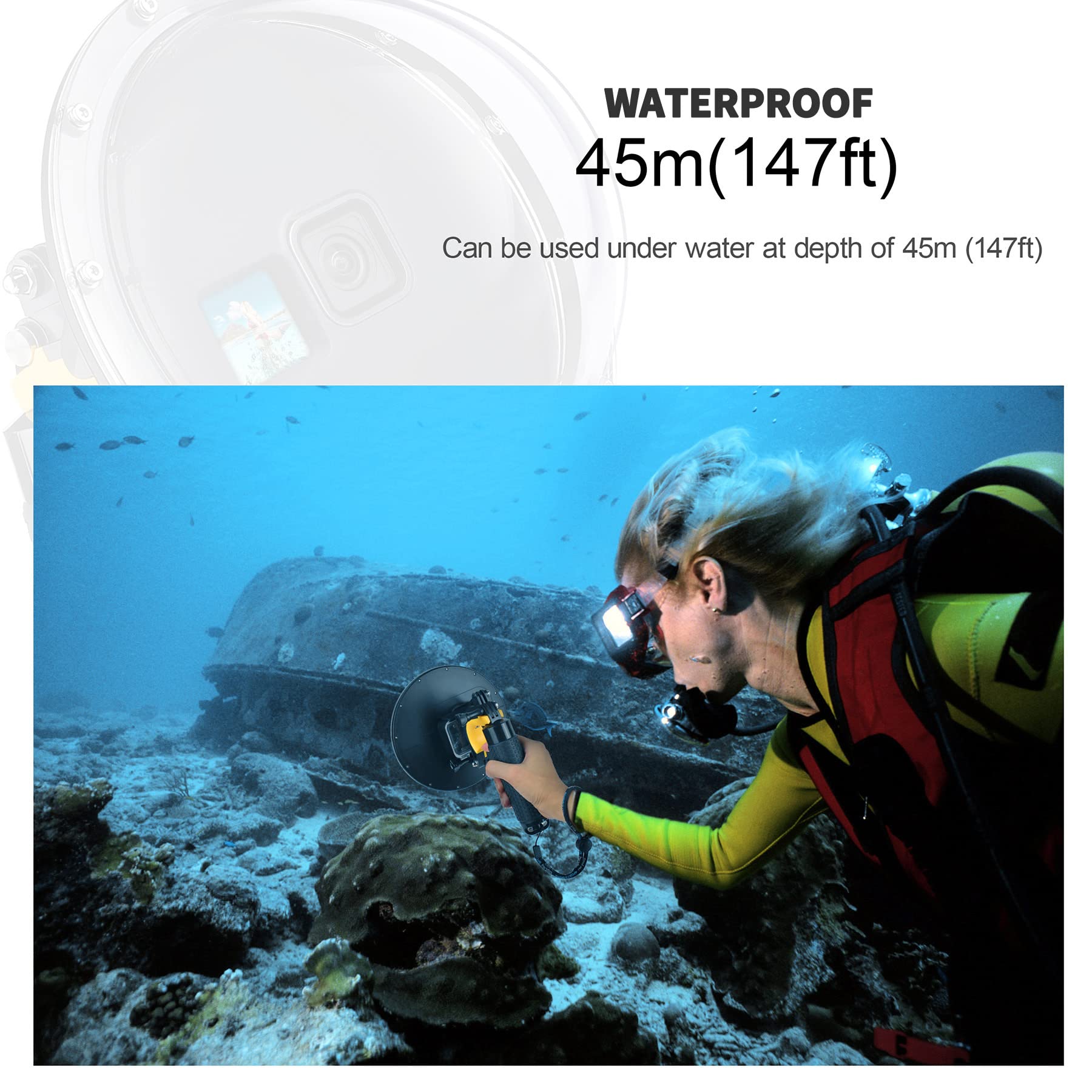 Yallsame Dome Waterproof Case For Gopro Hero12 11 10 9 Black With Front View Window, Floating Hand Grip, Shutter Lever Underwate