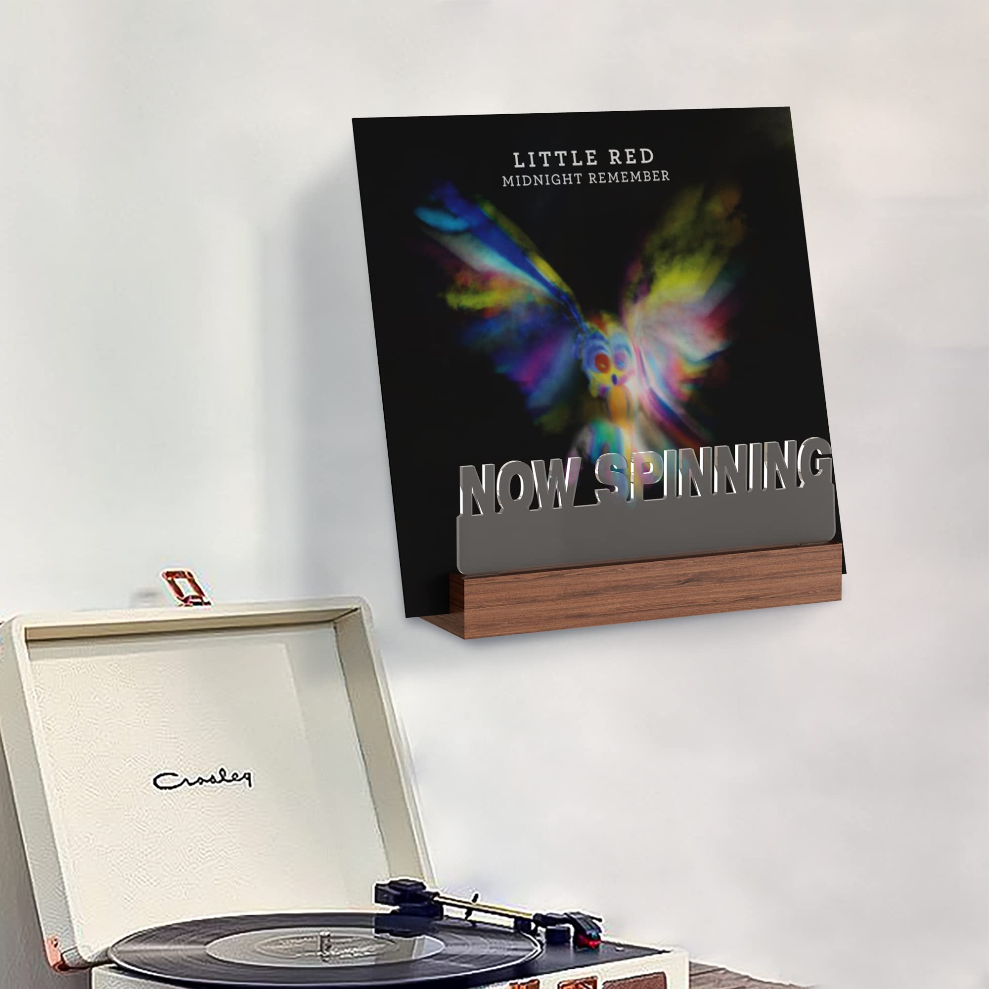 Ammonite Light Up Now Spinning Vinyl Record Stand Wall Mount, Now Playing Record Player Stand, Wooden Acrylic Holder For Vinyl A