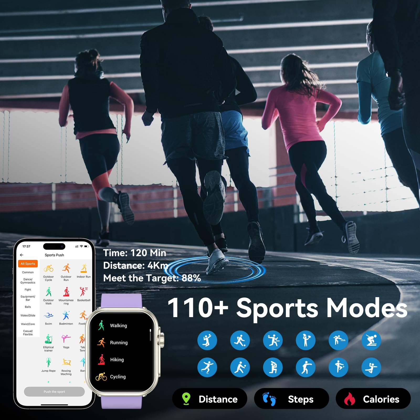 Smart Watch For Men Women, 1000 Mah 100 Day Battery Life, 1.85 '' Fitness Tracker Bluetooth Call/Make Calls, 110+ Sport Modes, I