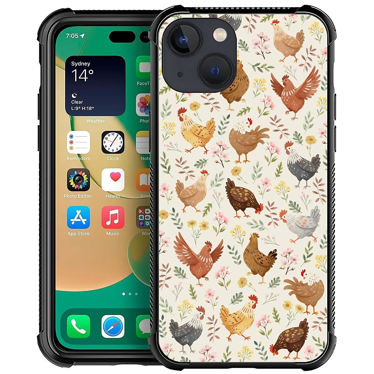 Deaorew for iPhone 14 Plus Case | Classic Slim Cover Design | Countryside Chicken Flowers