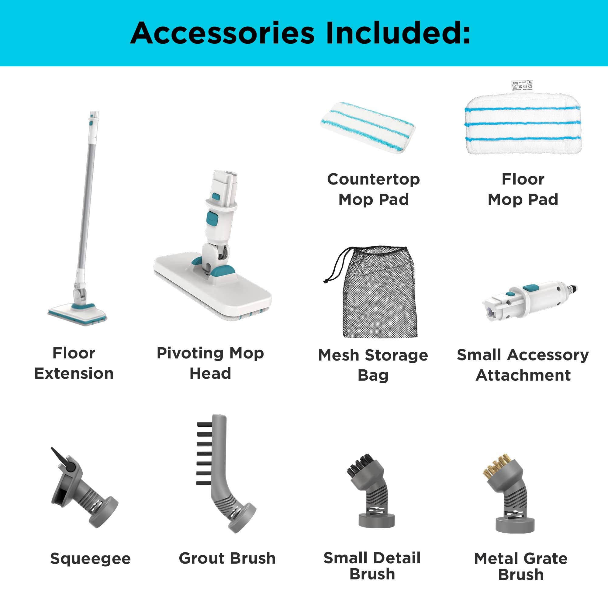 BLACK+DECKER Steam Mop - Corded Multi-Purpose Cleaner, 6 Attachments, Medium Size, White, Model BHSM15FX08