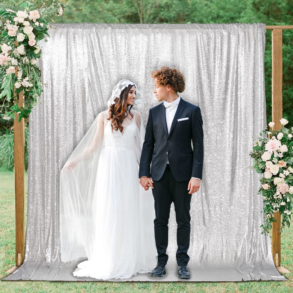 Partydelight Silver Sequin Backdrop, Photography, Wedding Backdrop, 10Ftx10 Ft