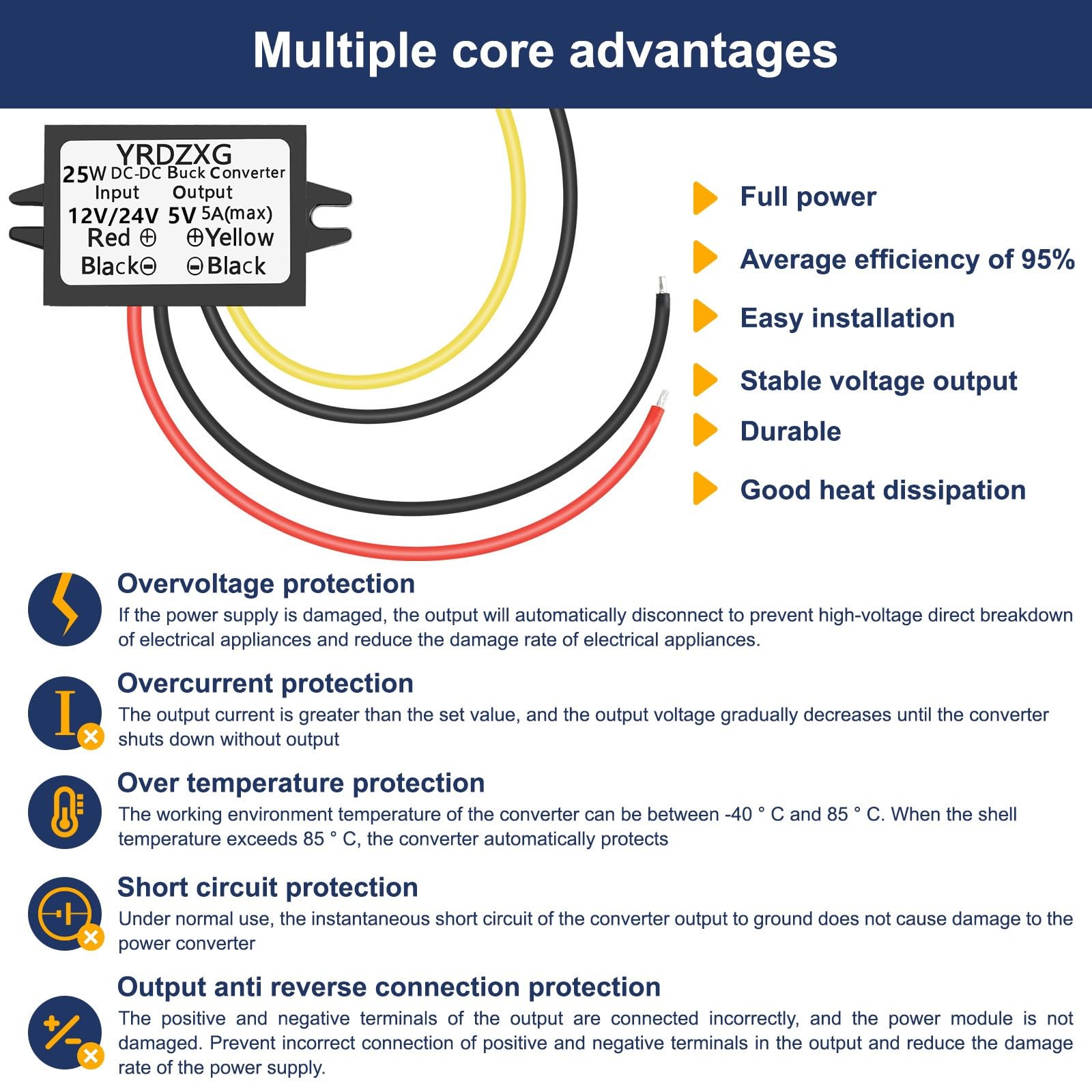 Yrdzxg (3 Pcs) 5V Buck Converter 12 V/24 V To 5 V 5A 25W Dc Regulator To 5 V Dc Step Down Converter Waterproof Module For Golf C
