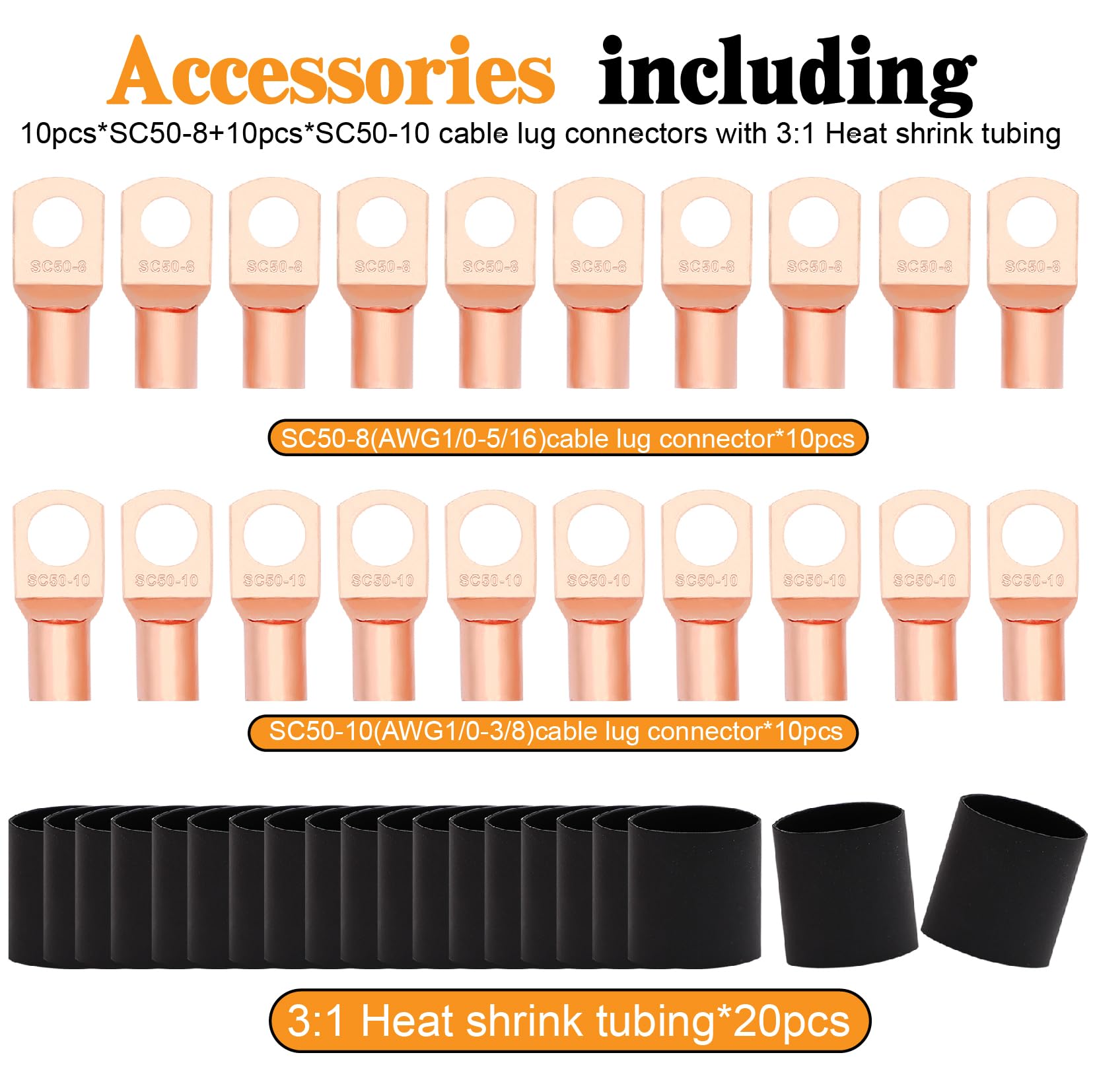 Taukealugs 1/0 Gauge Wire Copper Clad Aluminum Cca 40Ft Black/Red With 0Ga Terminals And Heat Shrink Tube   Primary Automotive B