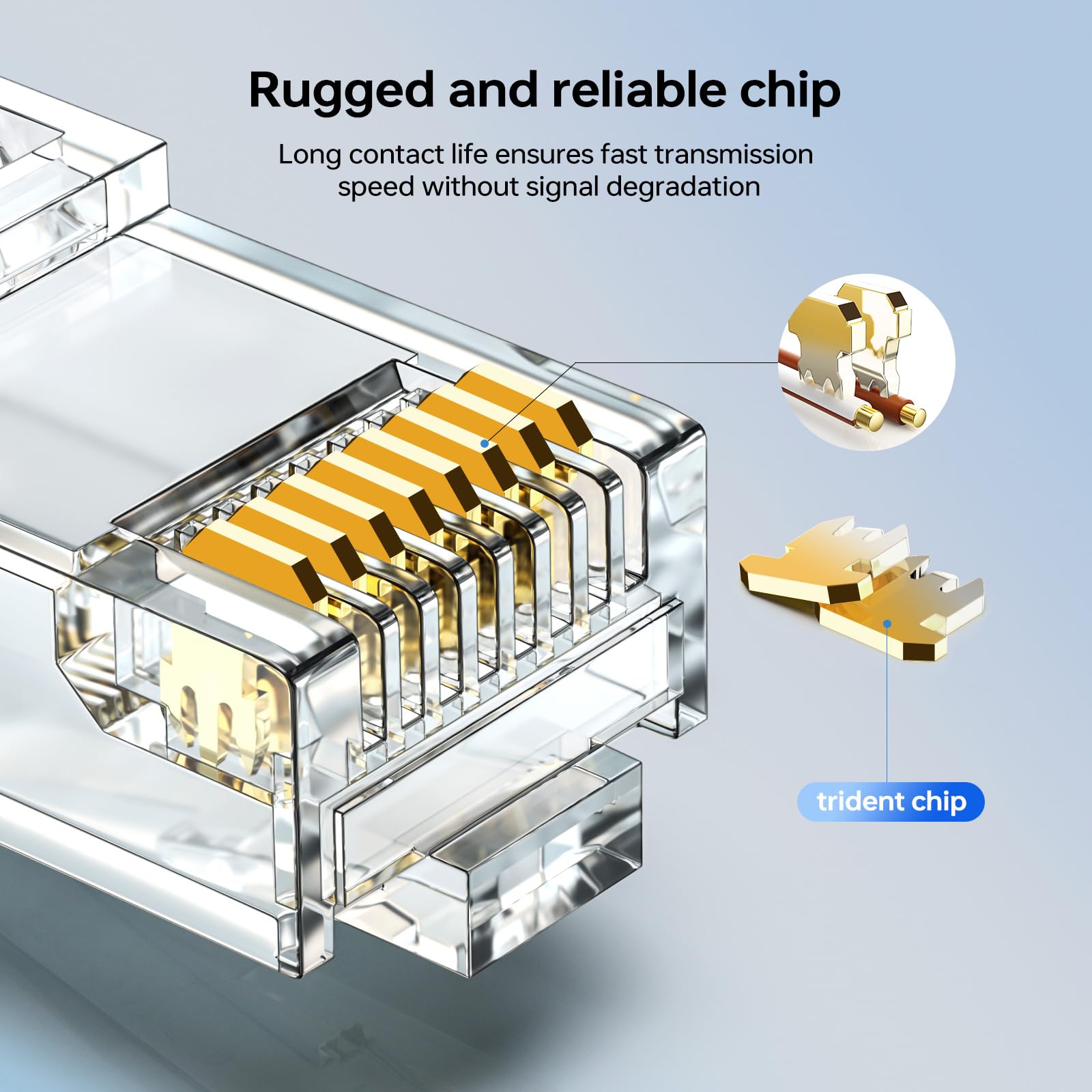 Cncob Cat6 Connector Rj45 Connectors 100Pcs Utp 8P8C Rj45 2 Pieces Load Bar Modular Plug Gold Plated Durable And Strong Connecti