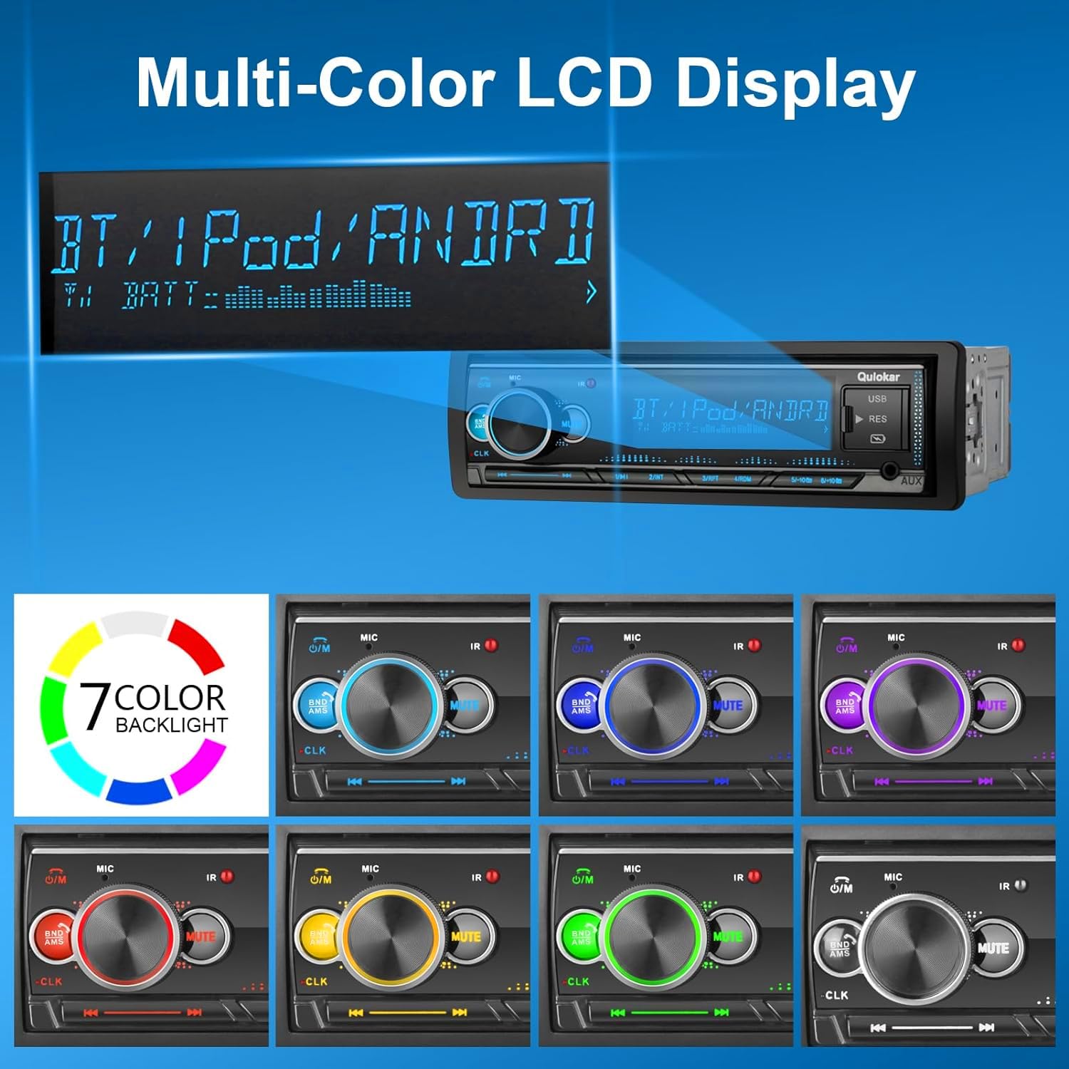 Qulokar Single Din Multimedia Car Stereo Radio,7 Character Lcd,Bluetooth With Hands Free Calling & Music Streaming,Usb Playback