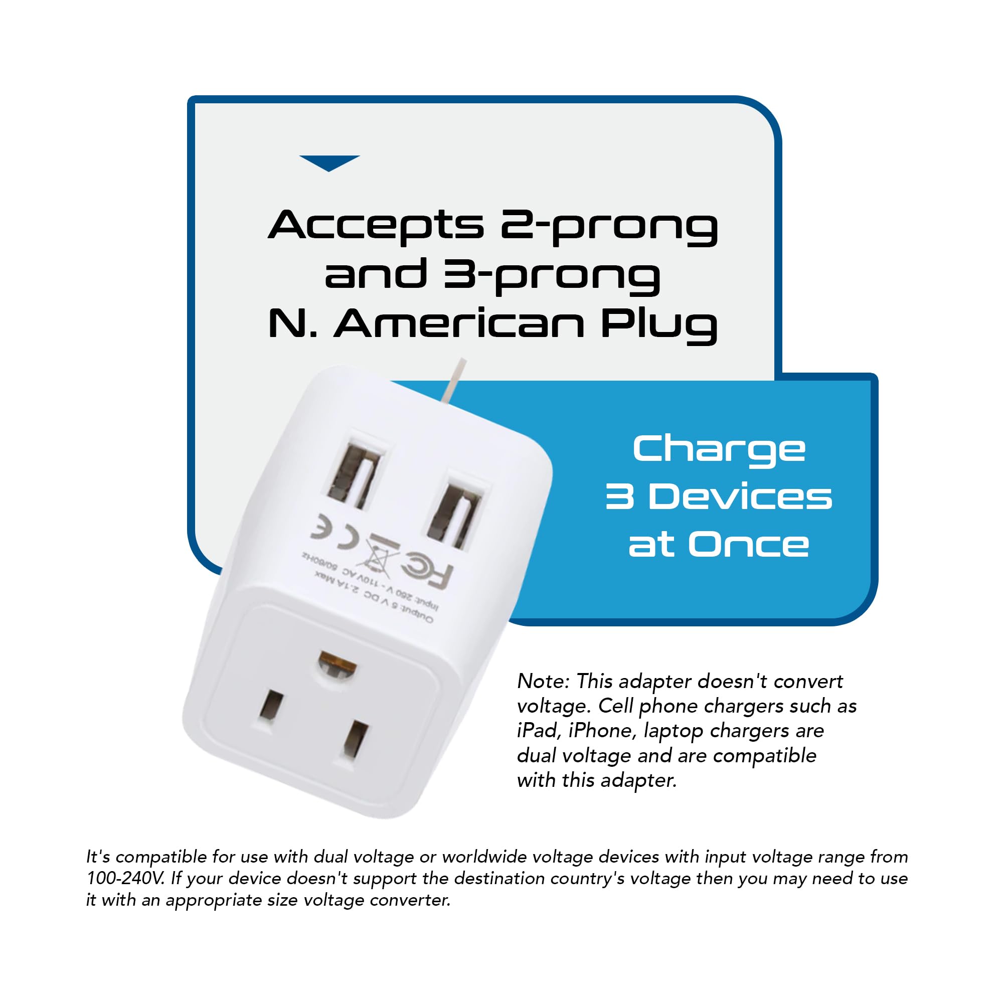 Ceptics Australia, New Zealand, China Travel Adapter Plug With Dual Usb Input   Ultra Compact   Usa To Type I   Perfect For Cell