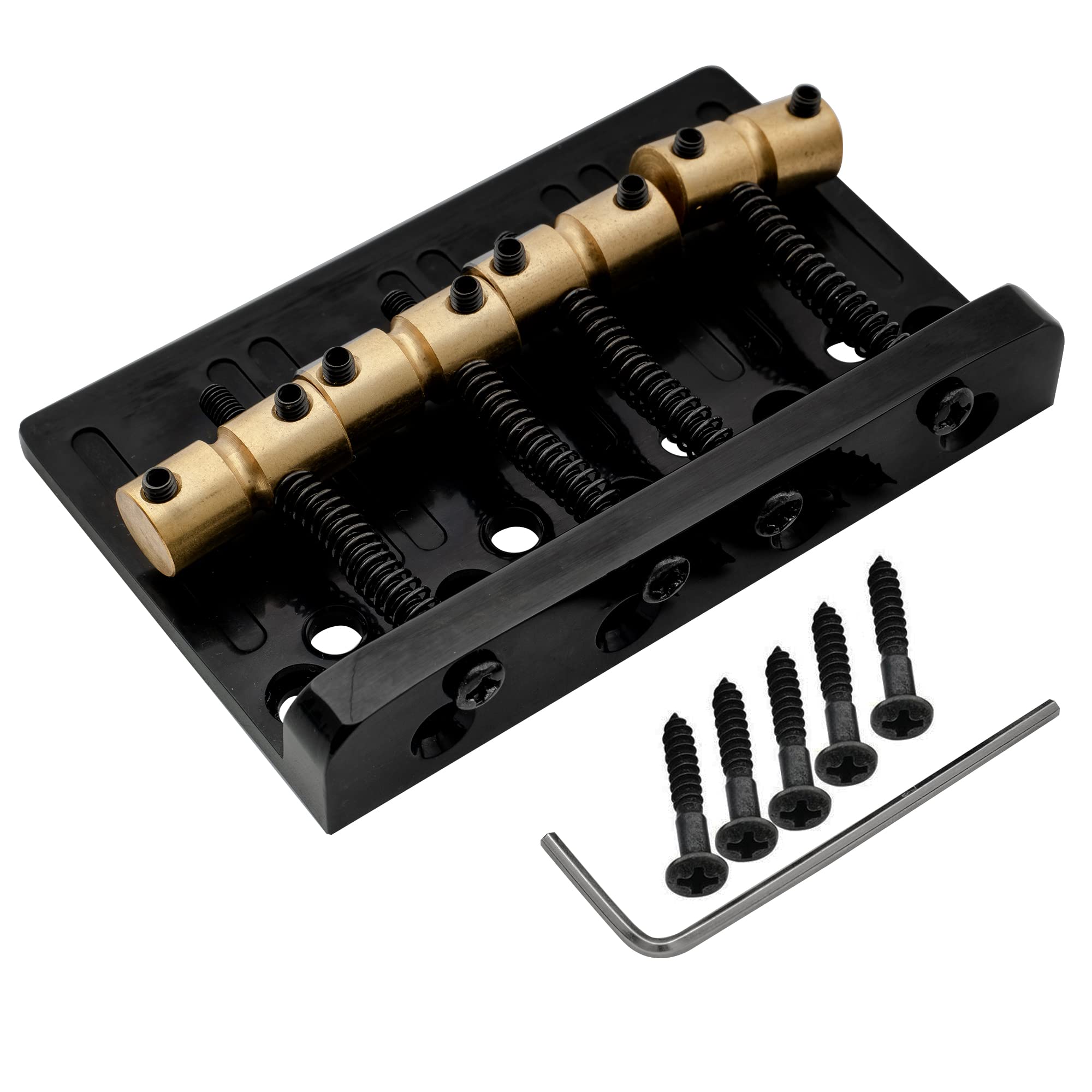 Musiclily Pro 19Mm 4 String Bass Hardtail Bridge With Brass Saddles And Steel Plate, Black