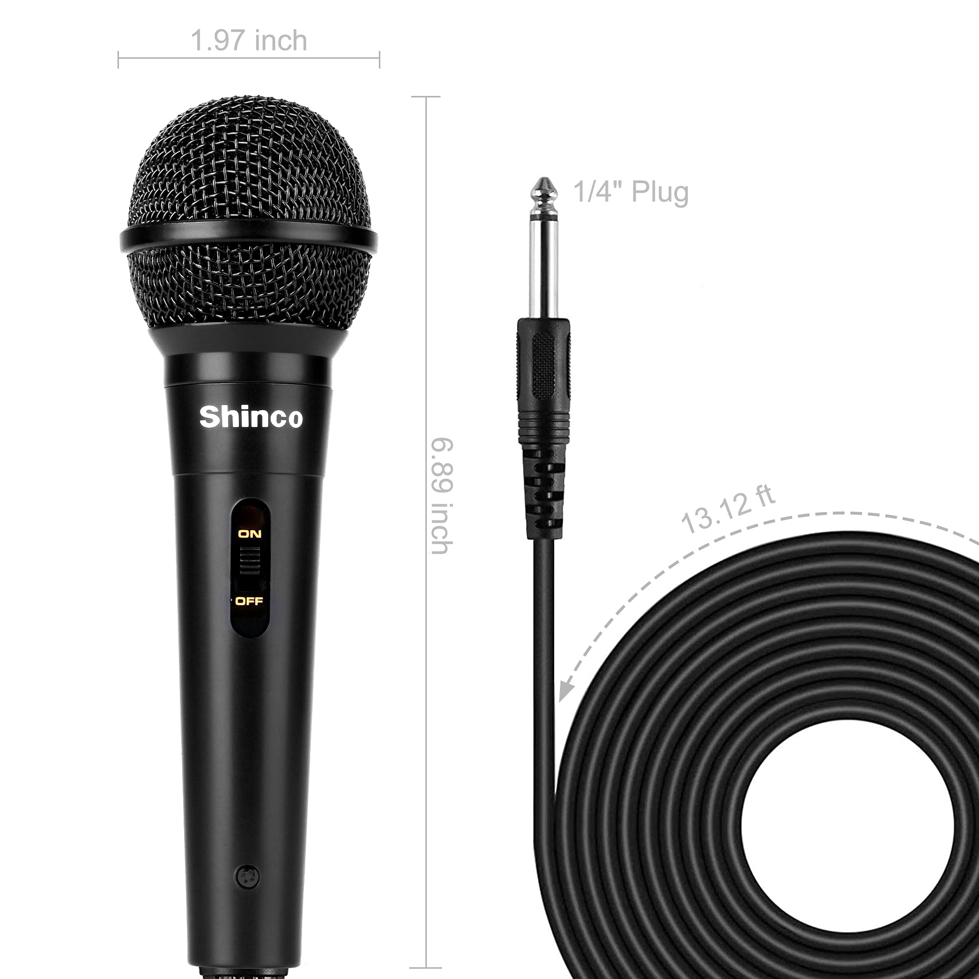 Shinco Handheld Wired Microphone, Cardioid Dynamic Vocal Mic With 13Ft Cable And On/Off Switch, Ideally Suited For Speakers, Kar