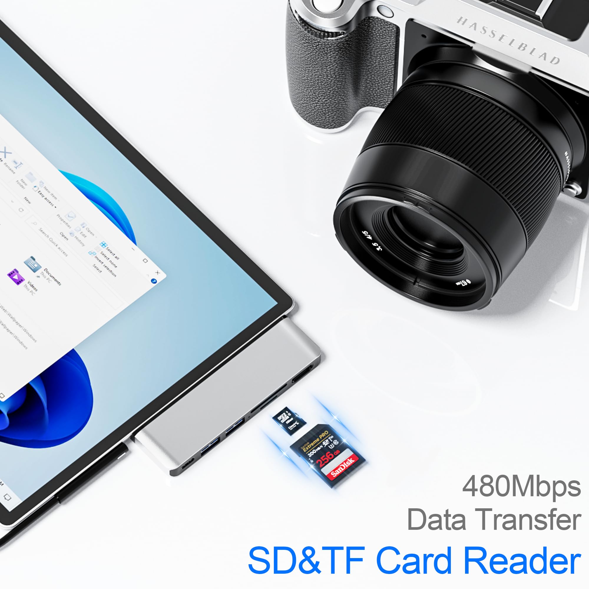 Surface Pro 7 Docking Station, Microsoft Surface Pro 7 Usb Hub With 4K Hdmi+ Usb C Audio & Data Transfer+ 2 Usb 3.0 Ports+ Tf/Sd