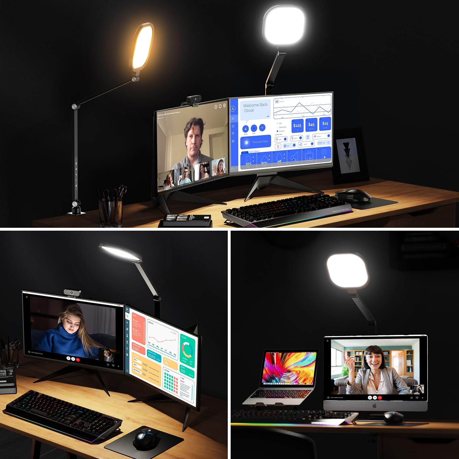 Litones Video Conference Light For Zoom Meeting, 15W Desk Lights With Clamp For Home Office, Eye Caring Side Emitting Tech With