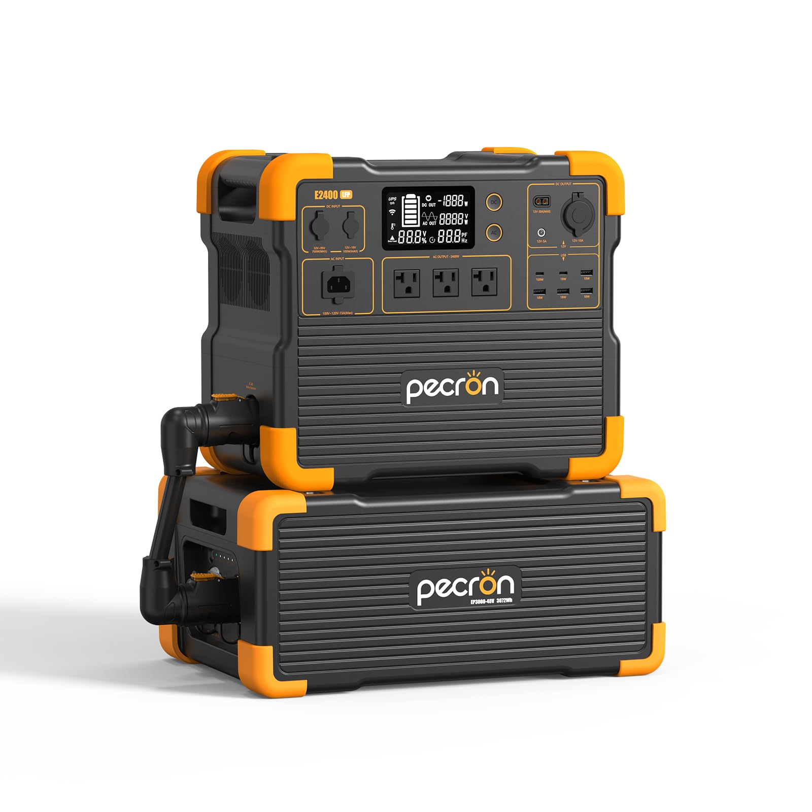 Pecron Portable Power Station E2400Lfp With 3072Wh Extra Battery Expandable To 5120Wh, 2400W Lifepo4 Battery Backupfor Emergenci