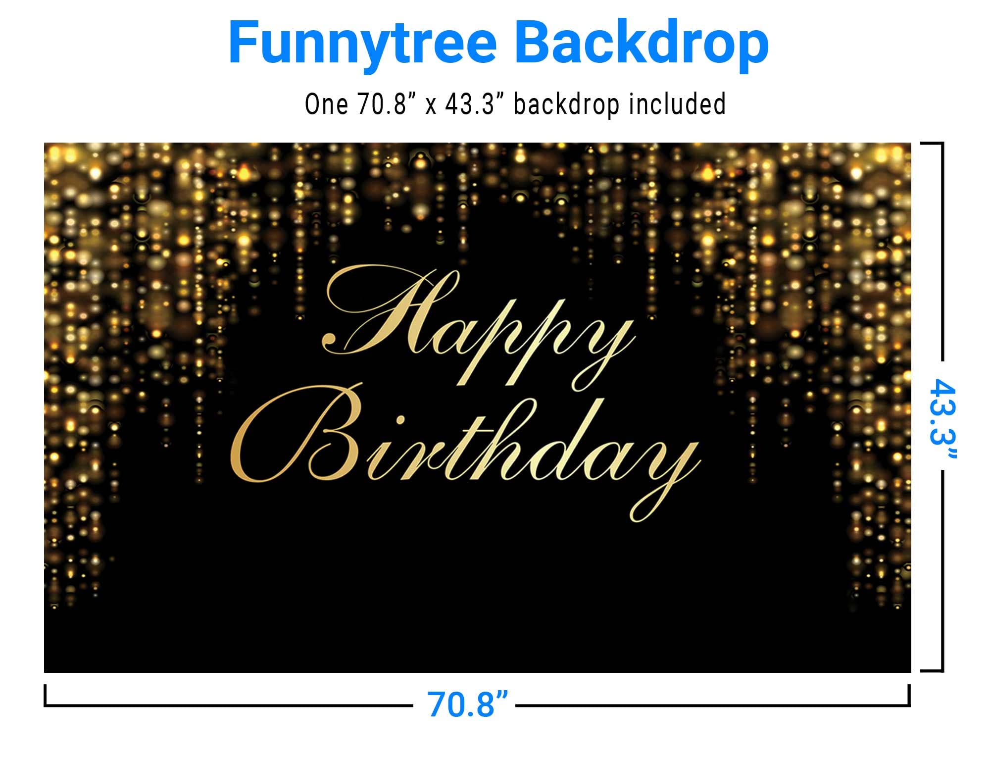 Funnytree Happy Birthday Party Backdrop Black And Gold Glitter Bokeh Sequin Spots Photography Background Golden Sparkle Shining