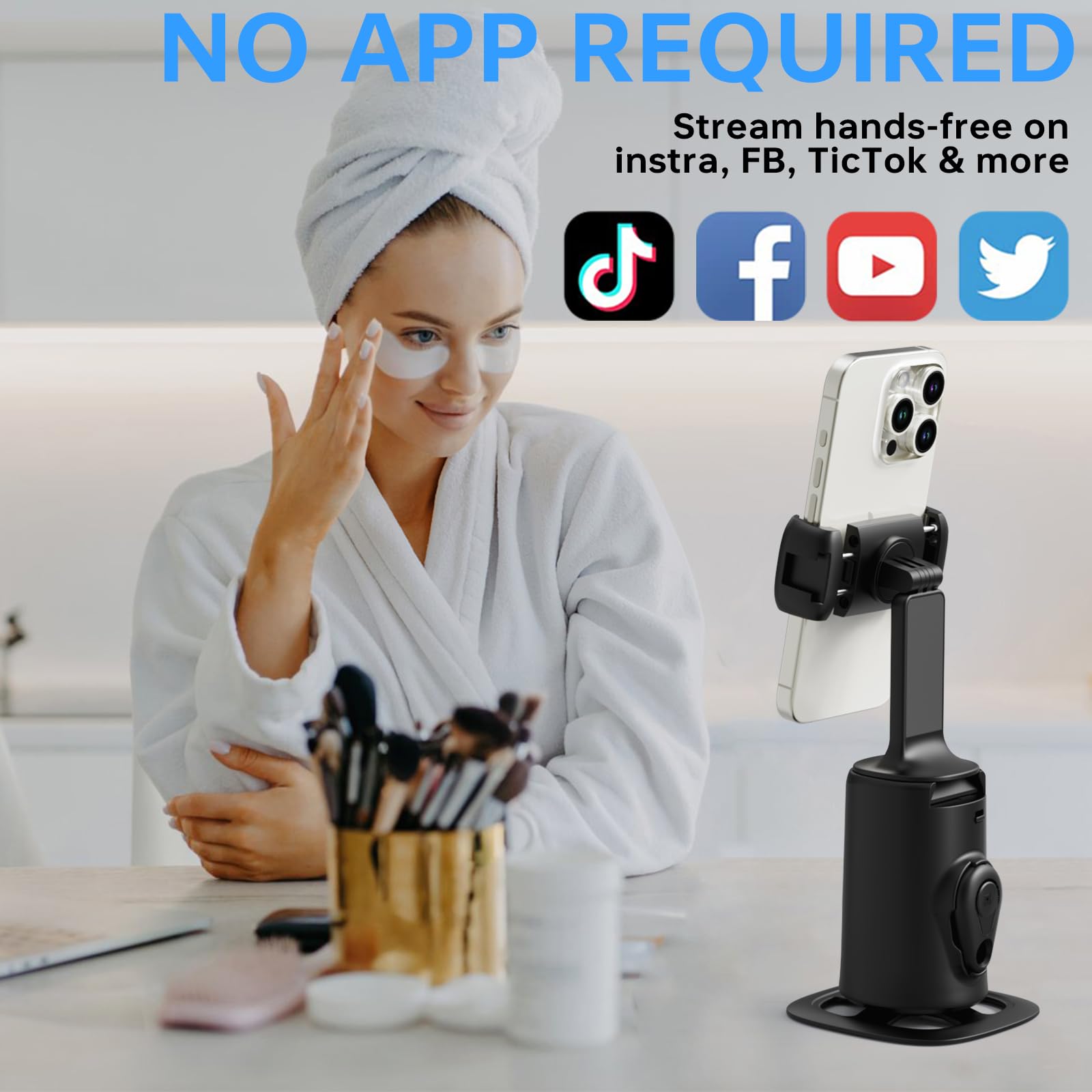 Auto Face Tracking Tripod, 360 Rotation Face Body Phone Camera Mount Gesture Control, No App, Smart Shooting Holder With 1200Mah