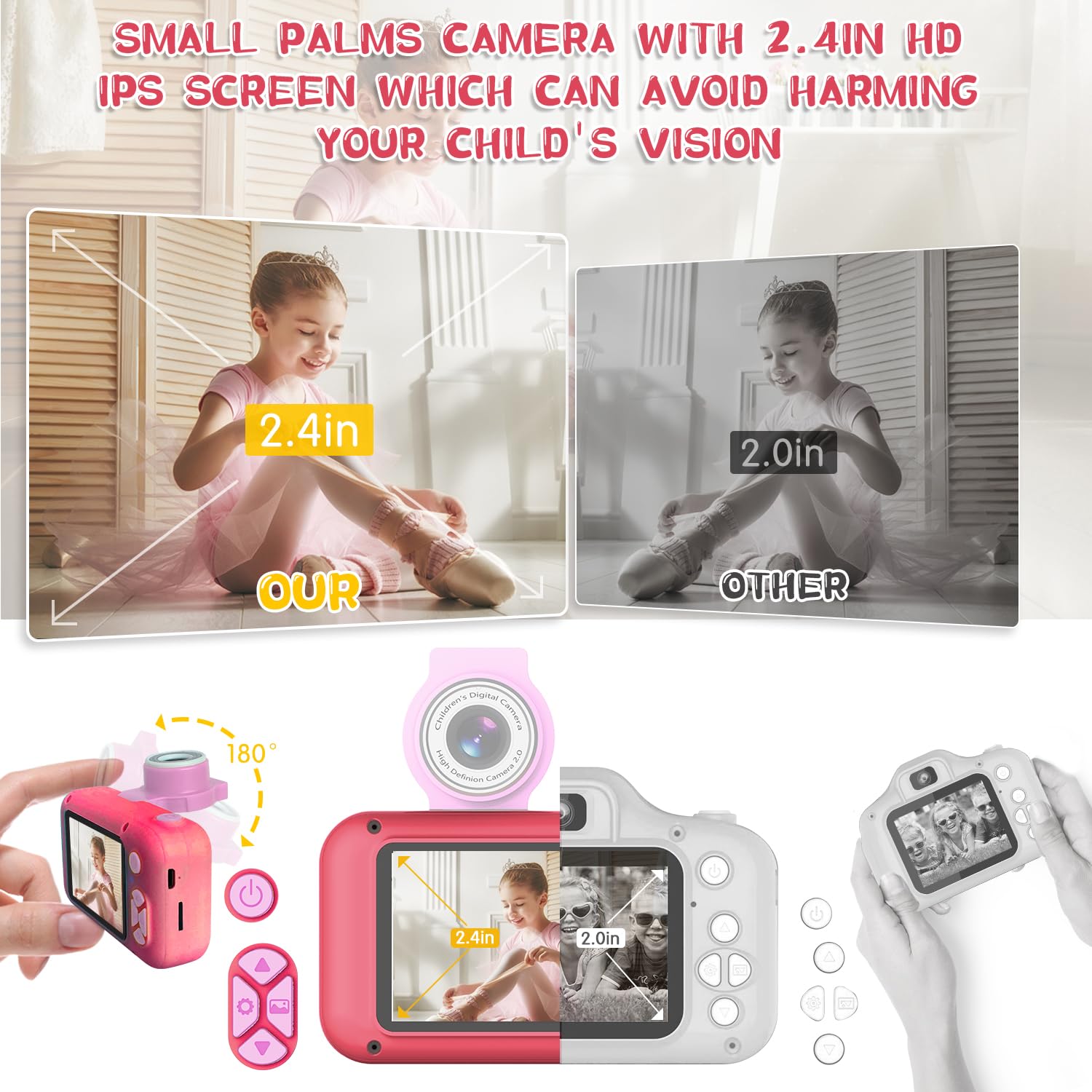 Arnssien Kid Camera,Camera For Kid,2.4In Ips Screen Digital Camera,180Flip Len Student Camera,Children Selfie Camera With Playba