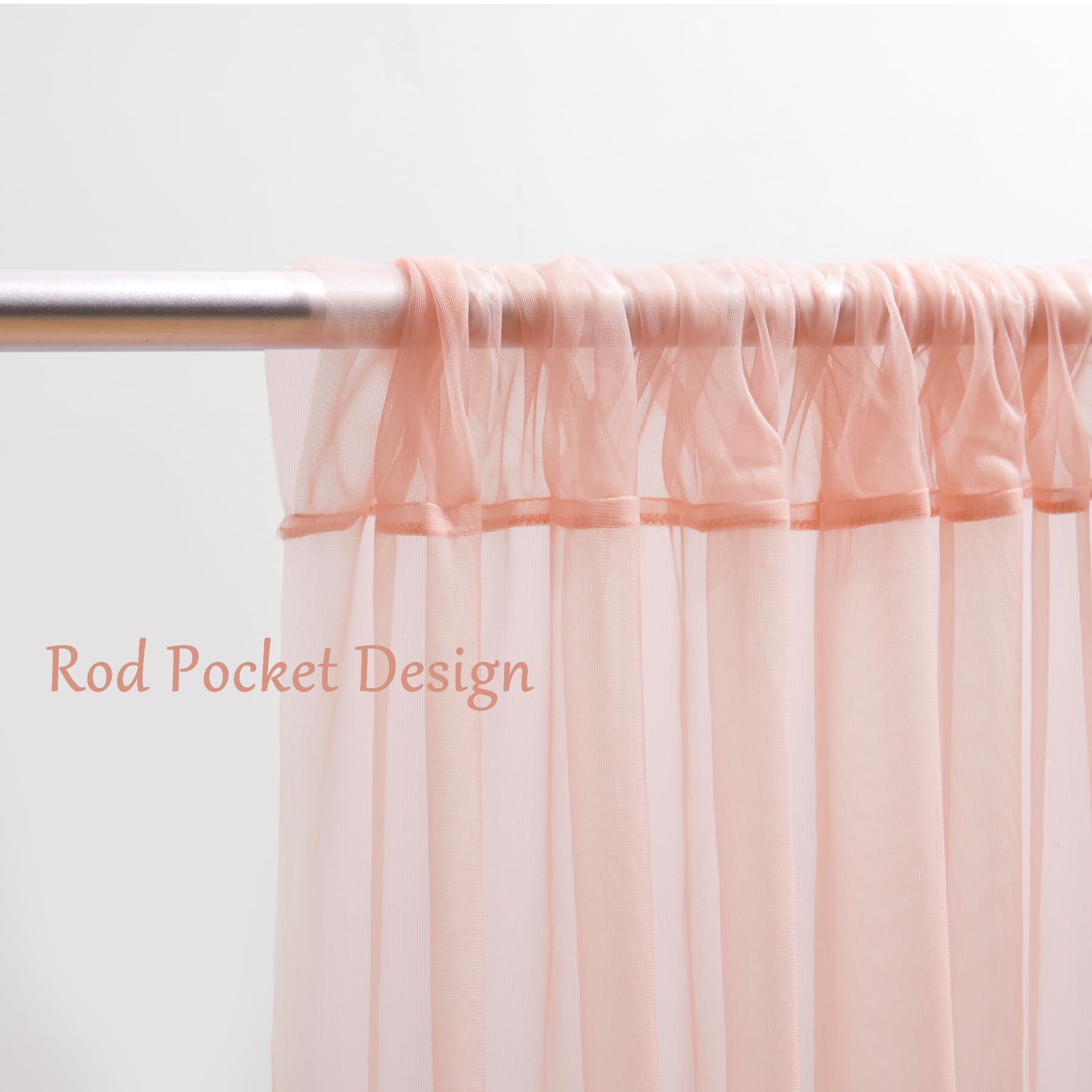 10X10 Peach Tulle Backdrop Curtains For Parties, Sheer Backdrop Curtain Wedding Photo Backdrop Drapes For Baby Shower Photograph