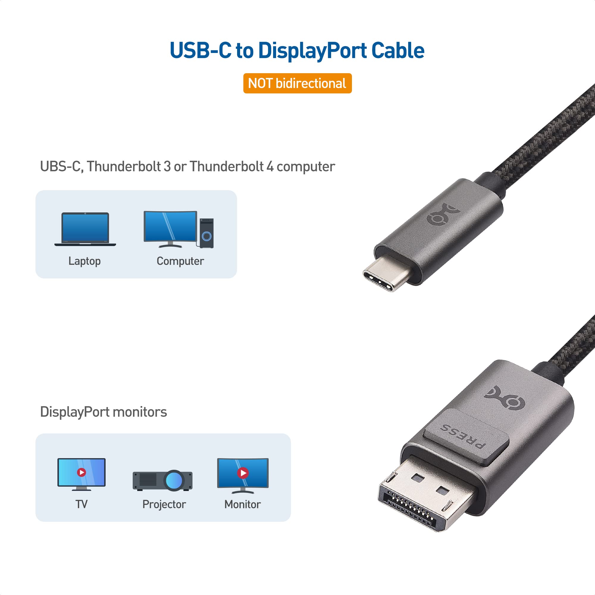 Cable Matters Braided USB C to DisplayPort 1.4 Cable 6ft, Support 4K@240Hz / 8K@60Hz (USB C to DisplayPort, USB C to DP) in Gray   Thunderbolt 4 /USB 4 Compatible with MacBook, XPS